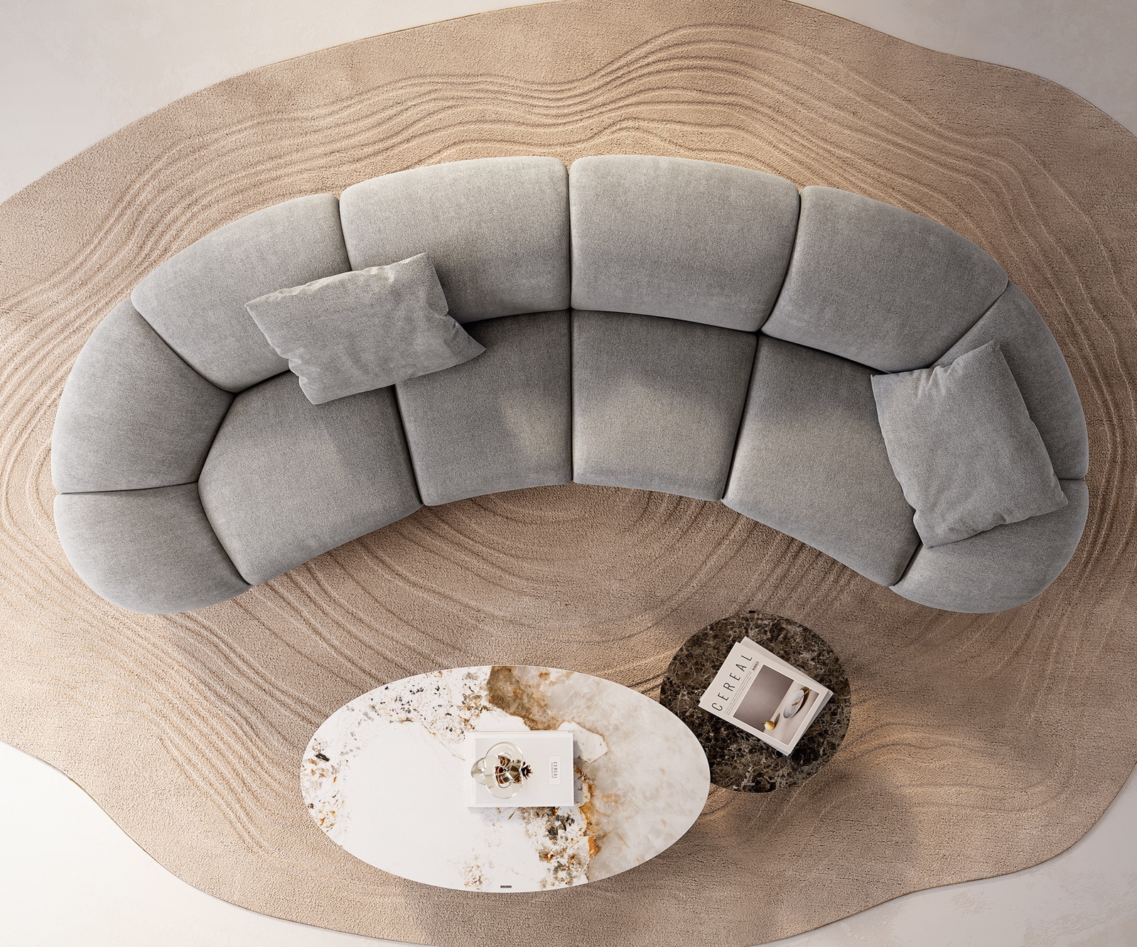 Big sofa Lunna 360x175 cm vlakgeweven grijs 2 kussens 8