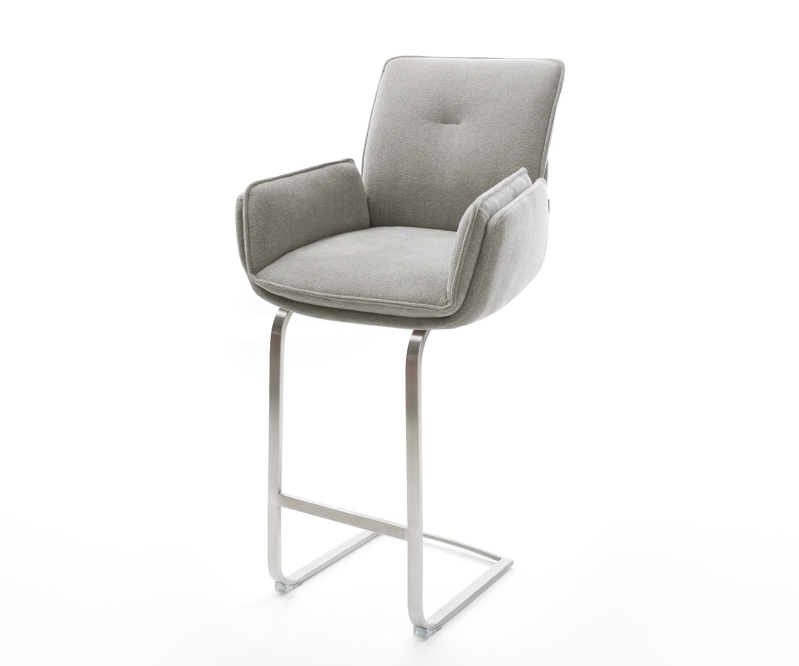 Barstoel Nela-Flex Zachte stof met structuur Grijs Vrijkantelframe plat roestvrij staal Zilver 1