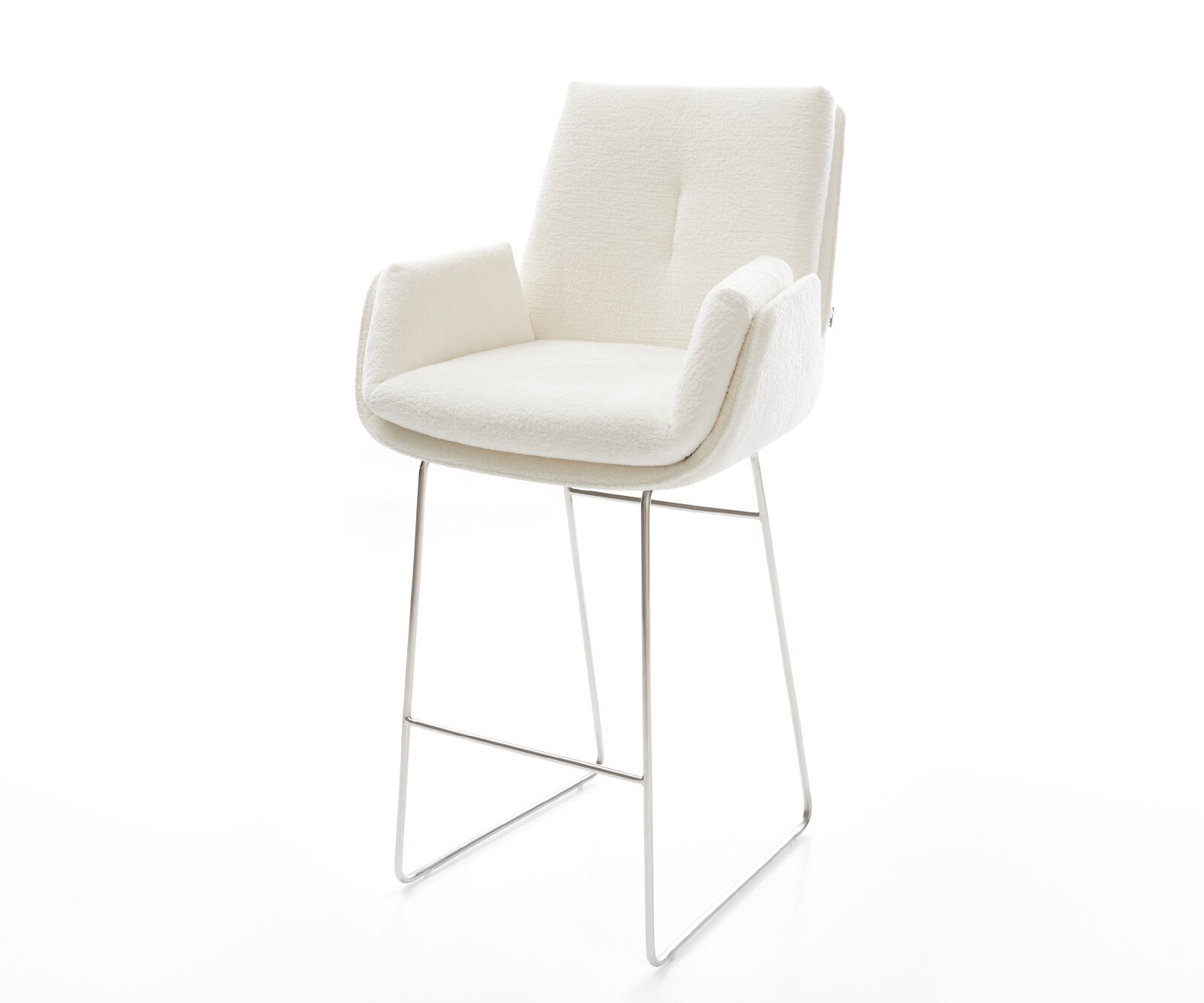 Barstoel Clea-Flex Bouclé zacht Beige Sledeonderstel roestvrij staal Zilver 1