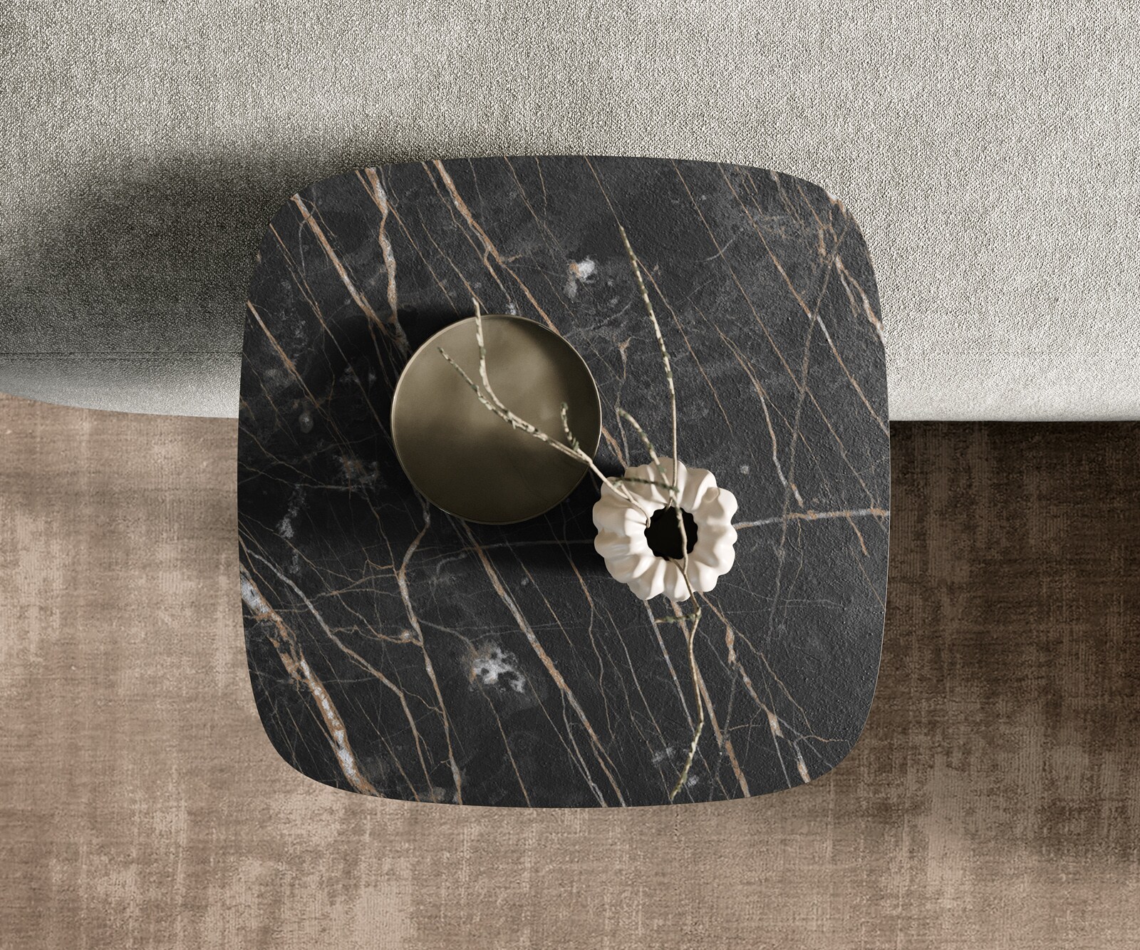 Salontafel Edge Boot 50x50 cm keramiek Laminam® Noir Desir bruin Eleny geborsteld roestvrij staal 4