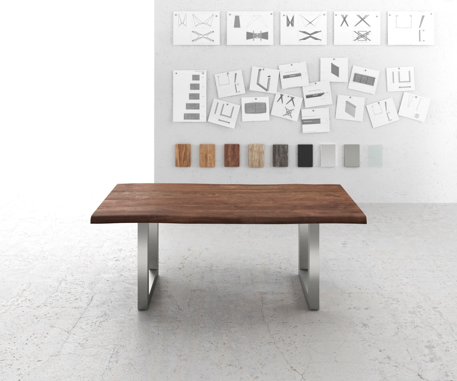 Eettafel Edge 200x100 XL acacia bruin roestvrijstaal breed Live-Edge 1 Eettafel Edge 200x100 XL acacia bruin roestvrijstaal breed Live-Edge 1