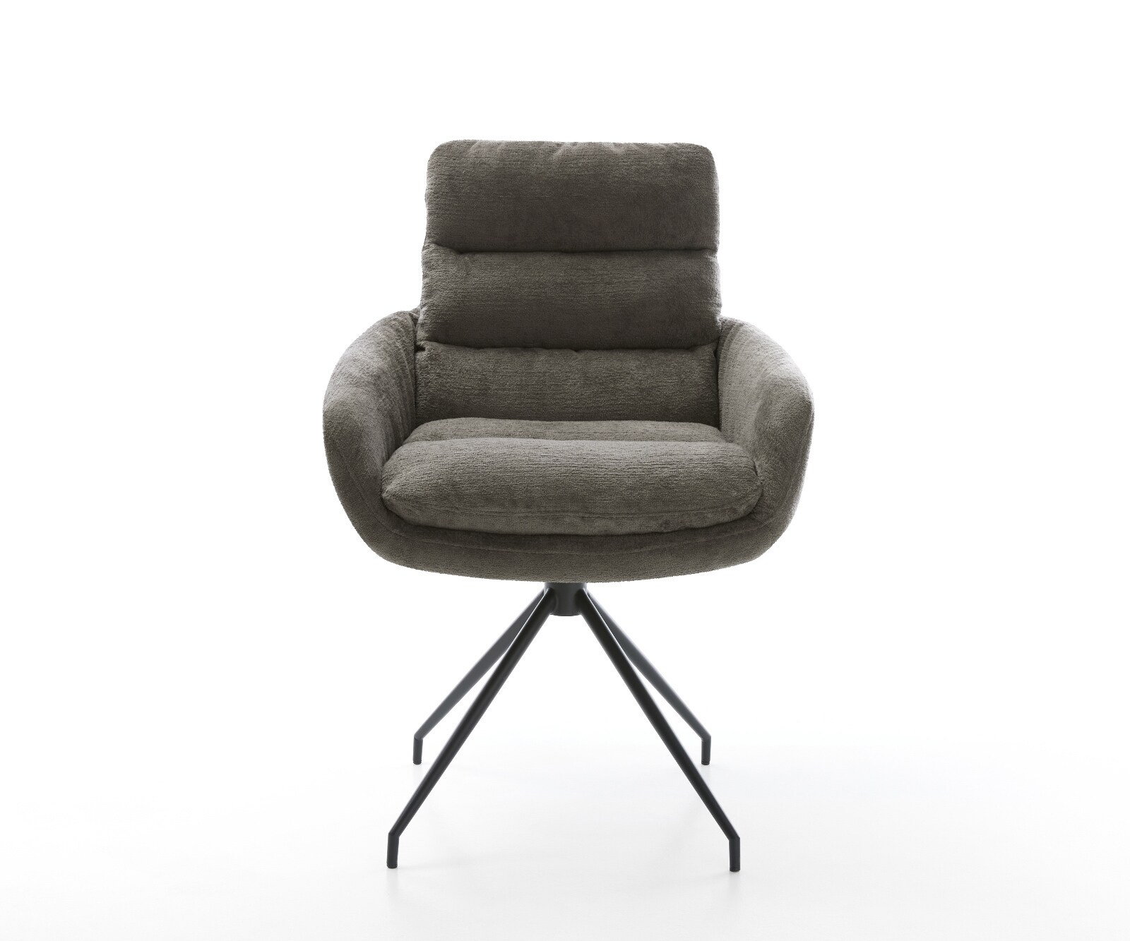 Eetkamerstoel Abelia-Flex met armleuning bouclé zacht mud kruisframe conisch zwart 2