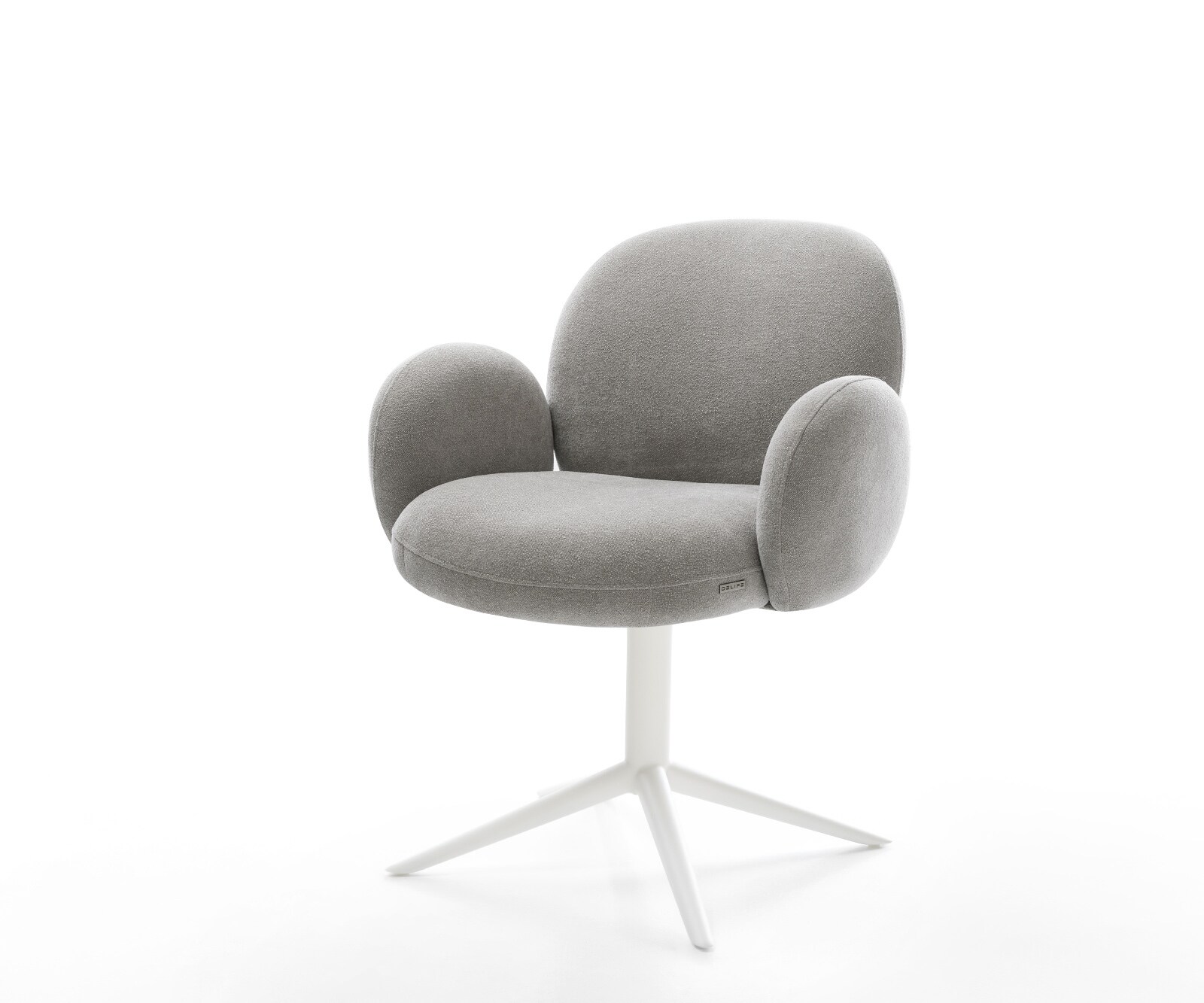 Draaistoel Nube-Flex met armleuning zachte stof met structuur grijs kruispoot wit 360° draaibaar rocker-functie pocketveer kern 1