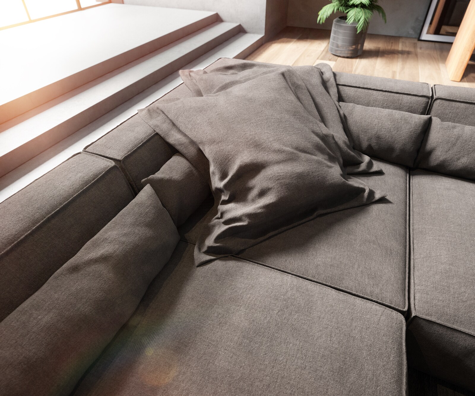 Woonkamerlandschap Sirpio XL 360x260 cm microvezel kaki bruin recamiere variabele 4