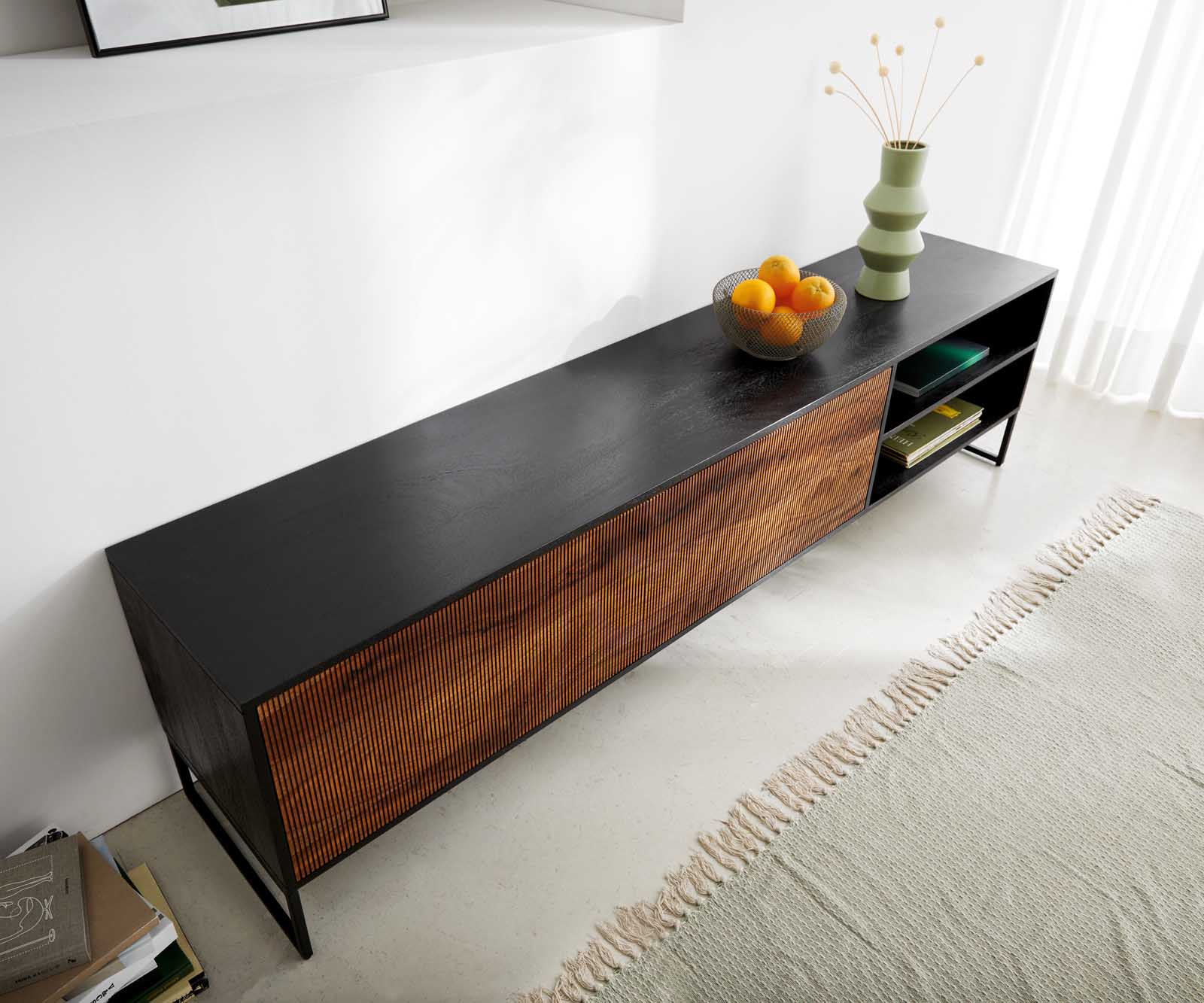 Dressoir Vaag 200 cm Sheesham natuur mango zwart 2 deuren 2 vakken 4 Dressoir Vaag 200 cm Sheesham natuur mango zwart 2 deuren 2 vakken 4