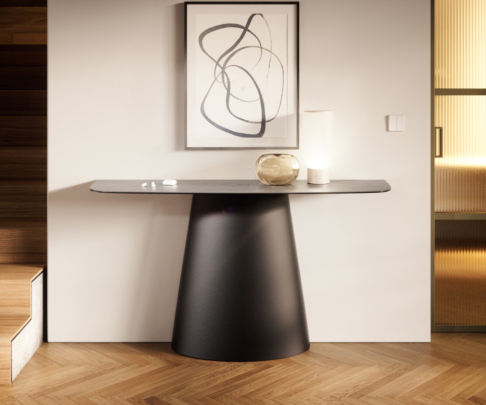Consoletafel Edge Bootvorm 140x40 cm Keramiek Betongrijs Conos Metaal Zwart 2