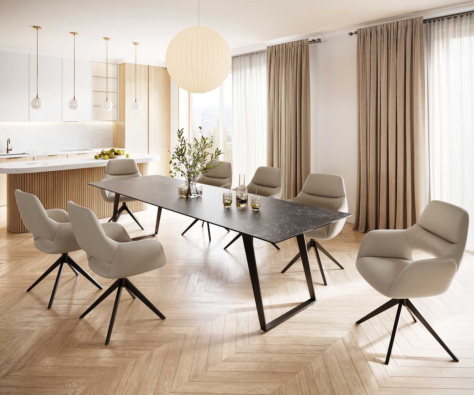 Eettafel Edge 300x100 keramiek Laminam® Nero Greco grijs metaal schuin zwart 5