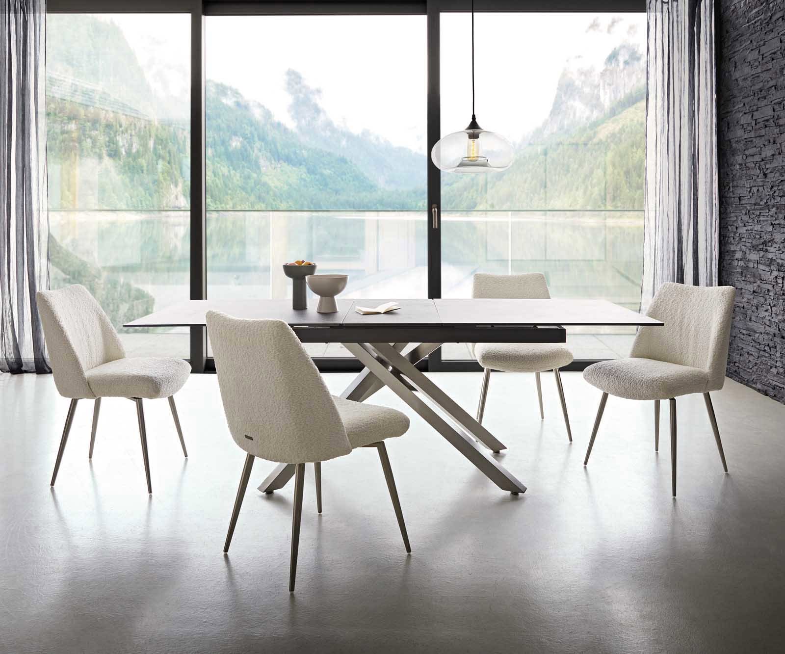 Eetkamerstoel Elso-Flex bouclé wit 4-poot conisch roestvrij staal pocketveer kern 5 Eetkamerstoel Elso-Flex bouclé wit 4-poot conisch roestvrij staal pocketveer kern 5