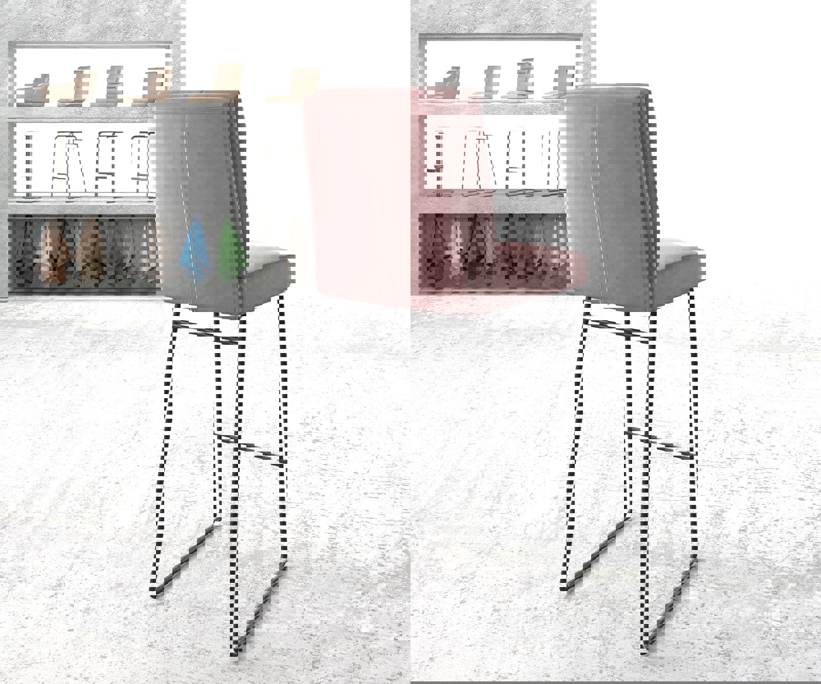 Barstoel Pela-Flex fluweel rosé slipframe metaal 2