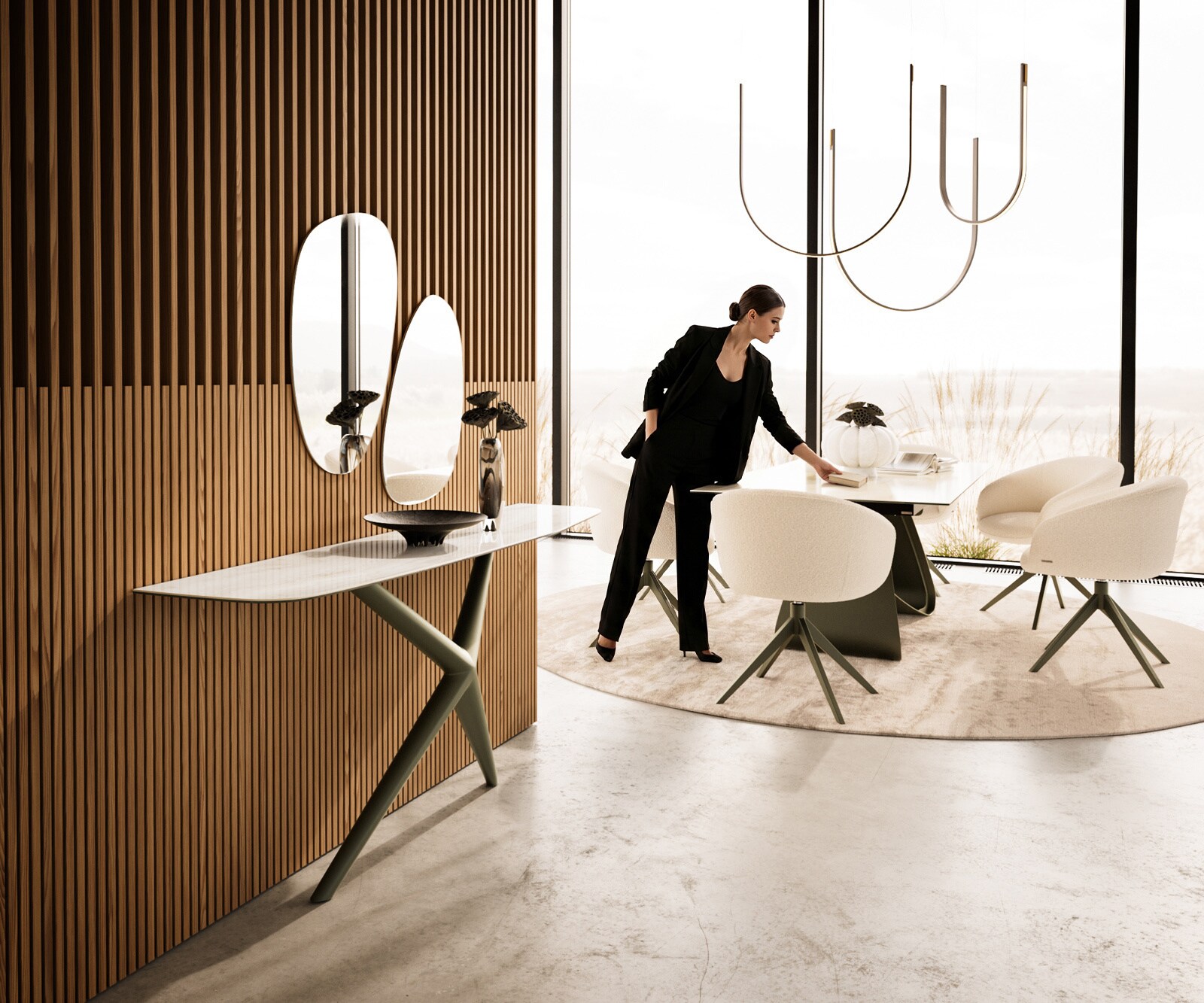 Consoletafel Edge Bootvorm 180x40 cm Keramiek Onyx Champagne Estelo Metaal Effektfinish Titan 6