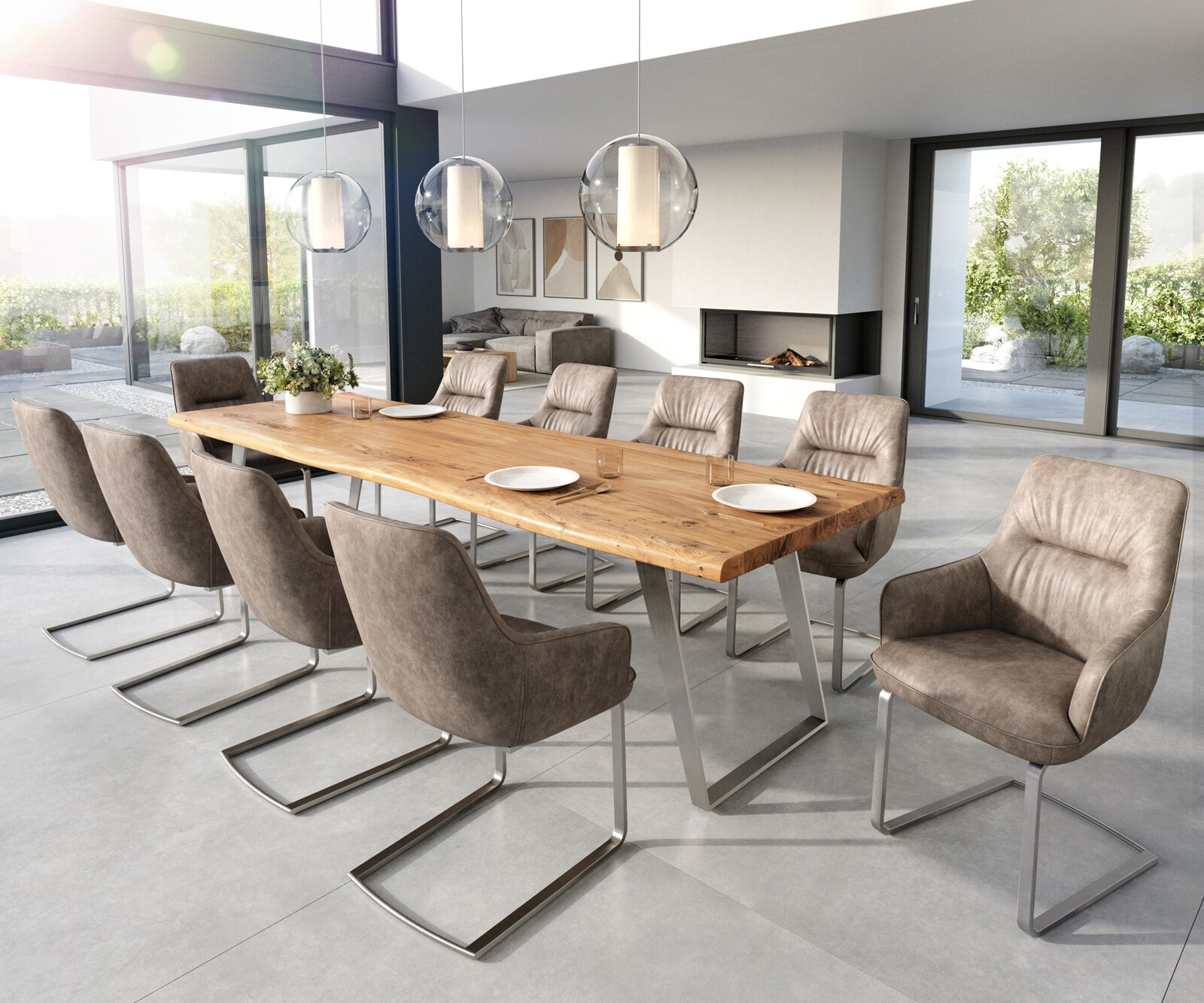 Sledemodel Zelia-Flex met armleuning microvelours taupe vintage sledemodel vlak roestvrij staal pocketveer kern 3
