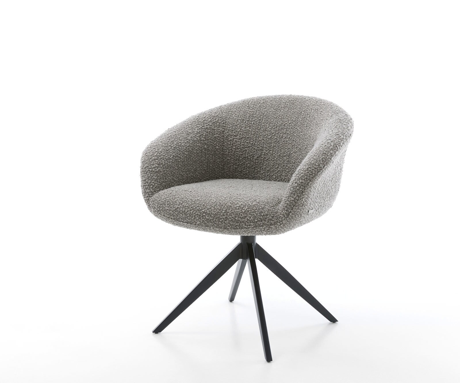 Draaistoel Vinka-Flex met armleuning bouclé zilver grijs kruisframe breed zwart 360° draaibaar rocker-functie pocketveer kern