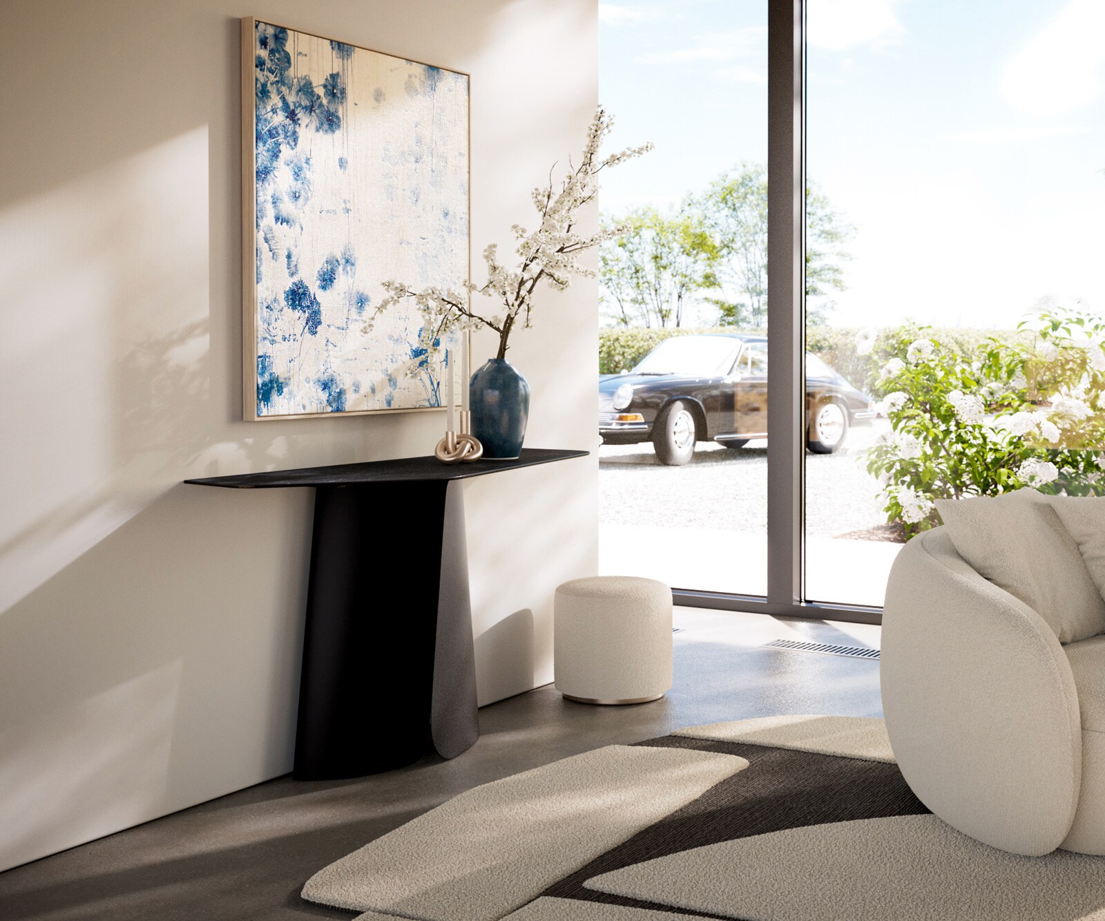 Consoletafel Edge Polygonaal 140x50 cm Keramiek Laminam® Nero Greco Anthrazit Livos Metaal Zwart 7