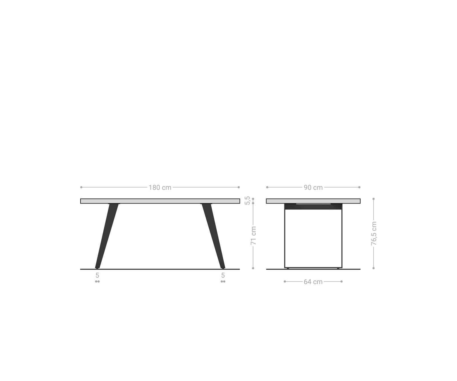 Eettafel Edge 180x90 XL acacia platina  metaal schuin zwart  Live-Edge 8