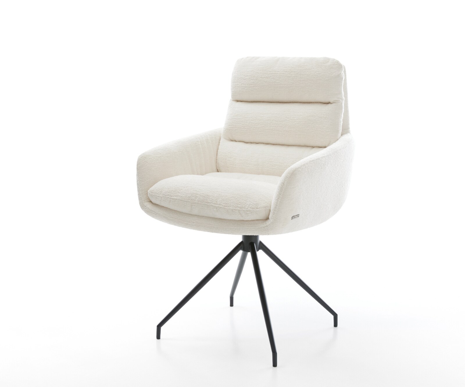 Eetkamerstoel Abelia-Flex met armleuning bouclé zacht beige kruisframe conisch zwart 1