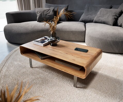 Salontafel Anaya 100x50 cm natuur acacia 1 vak L-poot roestvrij staal