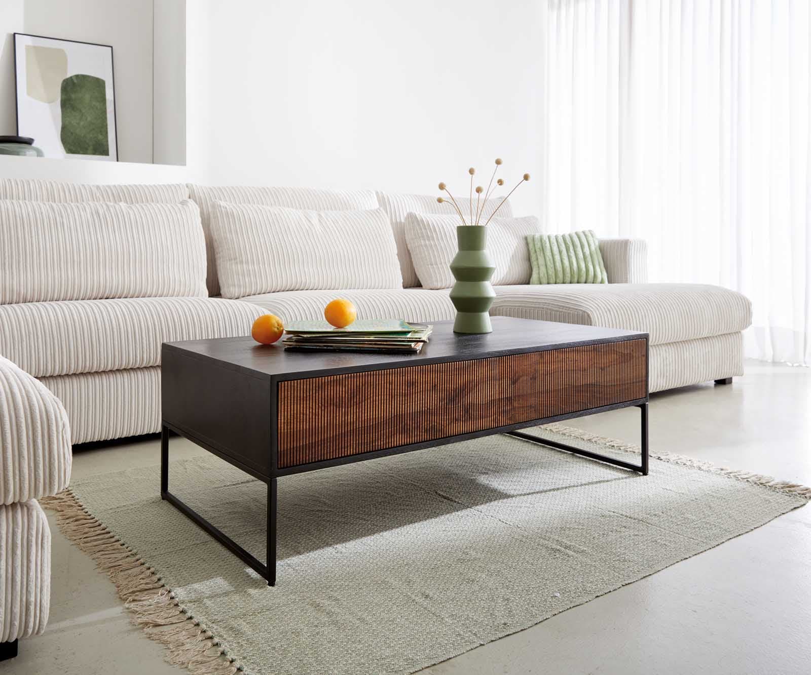 Salontafel Vaag 120 cm sheesham natuur mango zwart 4 laden