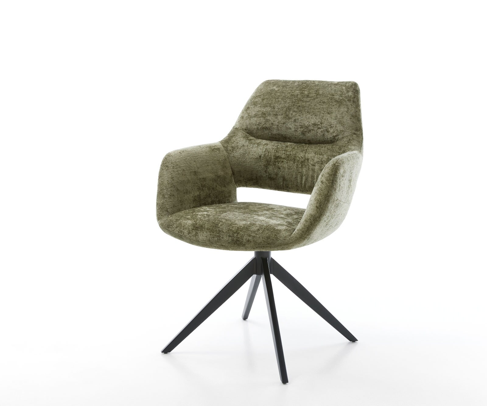 Draaistoel Yago-Flex met armleuning chenille olijfgroen kruisframe breed zwart 360° draaibaar rocker-functie pocketveer kern