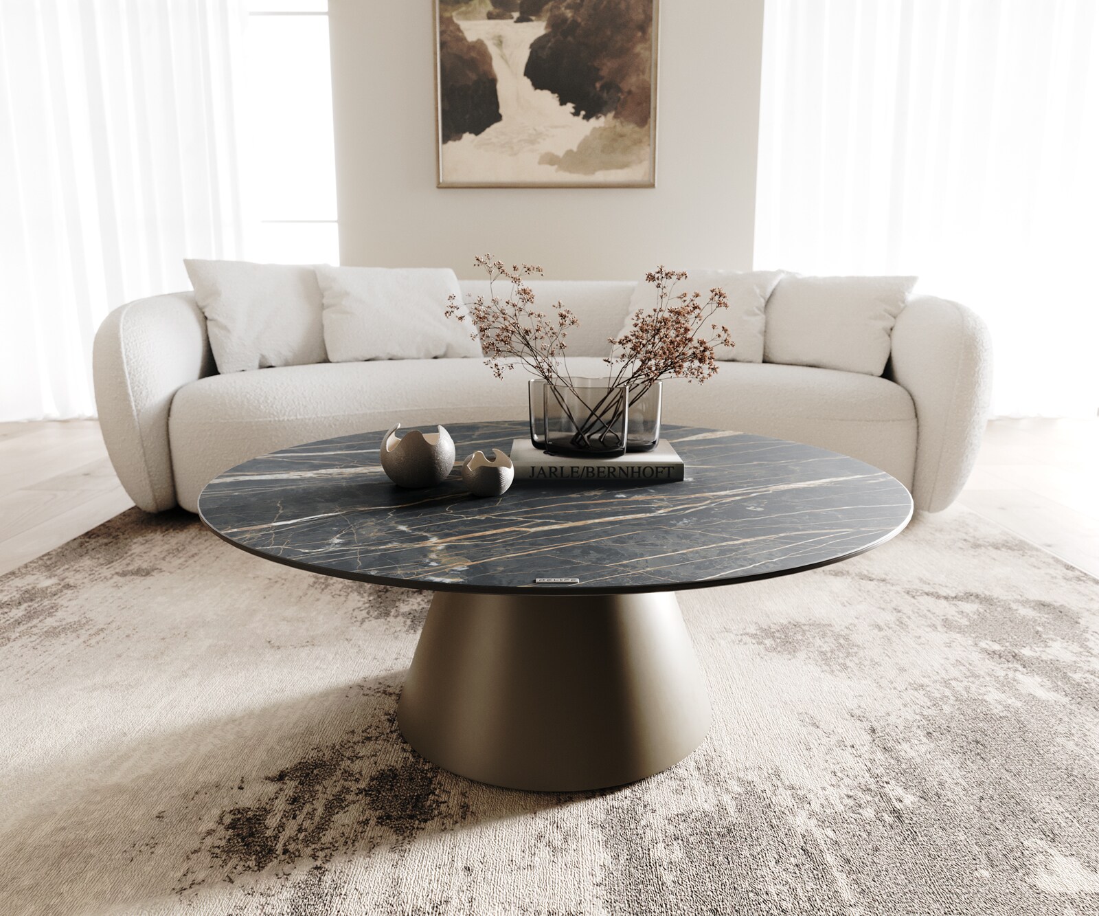 Salontafel Borna 100x100 cm keramiek Laminam®Noir Desir Bruin onderstel conisch effect titanium 1 Salontafel Borna 100x100 cm keramiek Laminam®Noir Desir Bruin onderstel conisch effect titanium 1