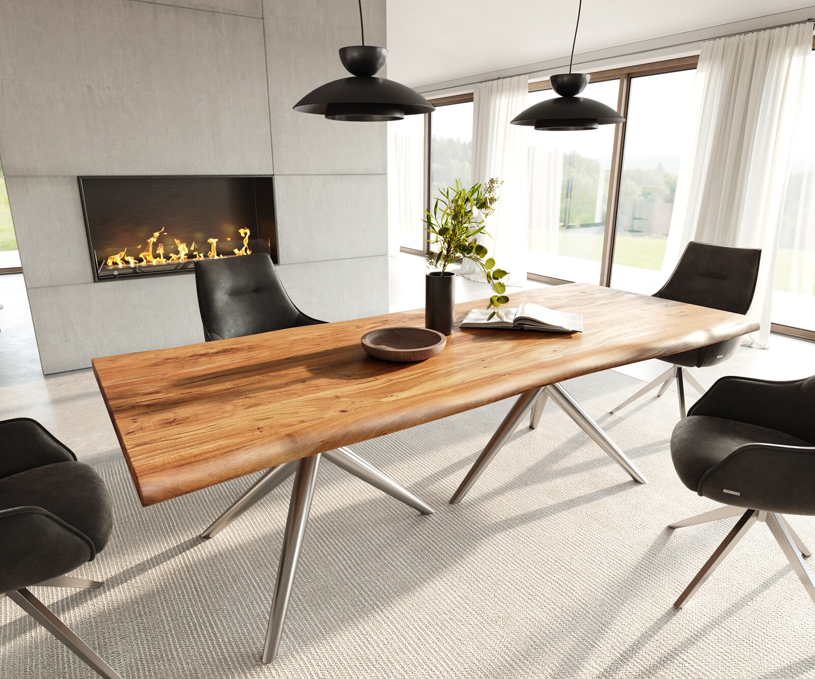 Eettafel Edge 240x100 acacia natuur Estelar rond RVS Live-Edge