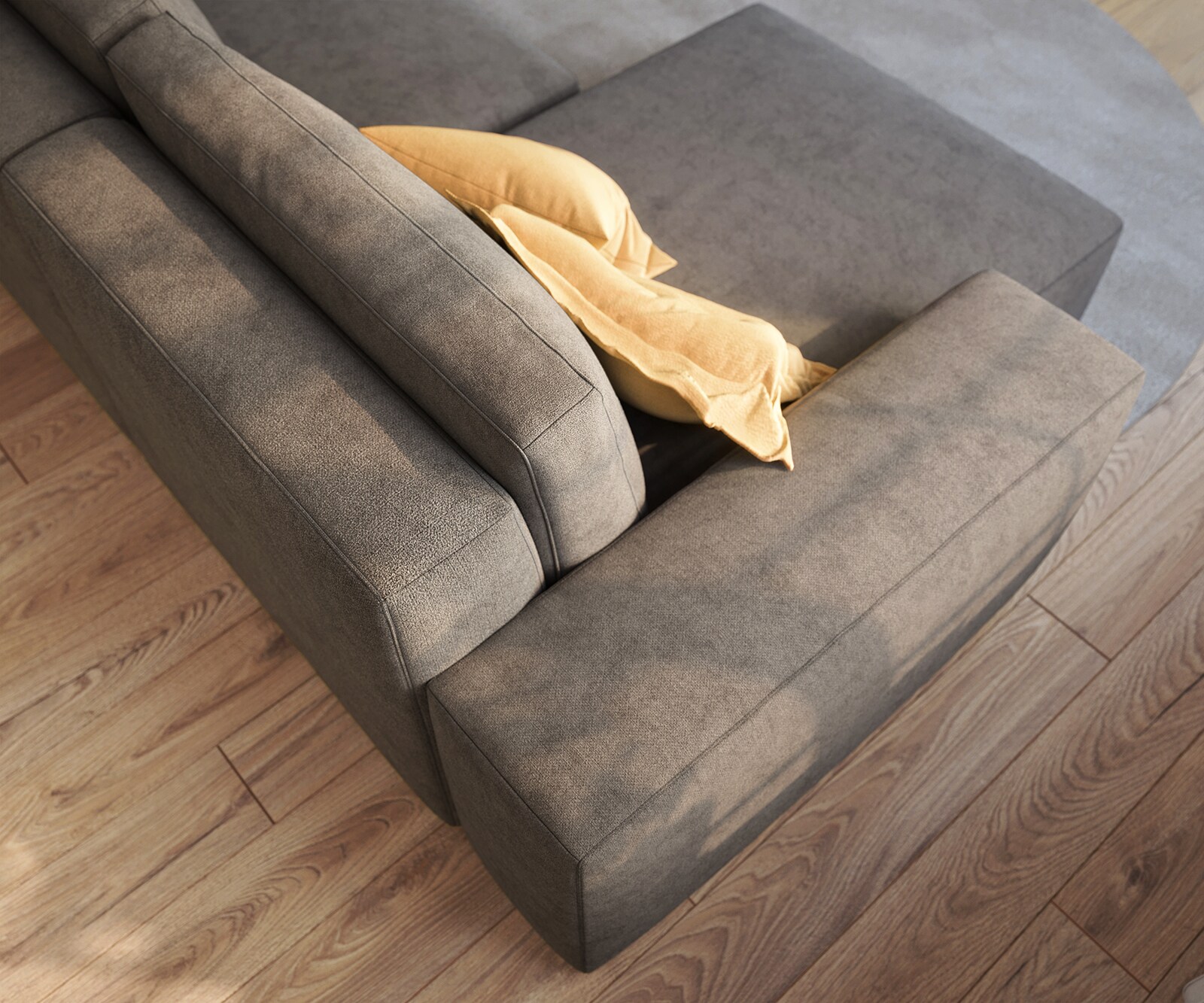 Hoeksofa Lanzo 230x155 cm microvezel khakibruin met variabele recamière en hocker 4