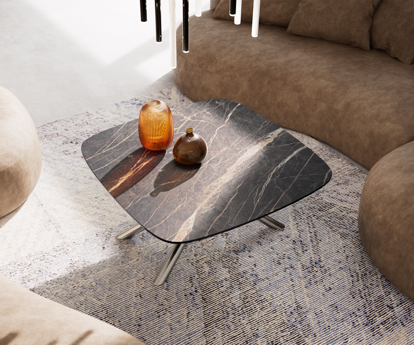 Salontafel Edge Boot 90x90 cm keramiek Laminam® Noir Desir bruin Sarity geborsteld roestvrij staal 4