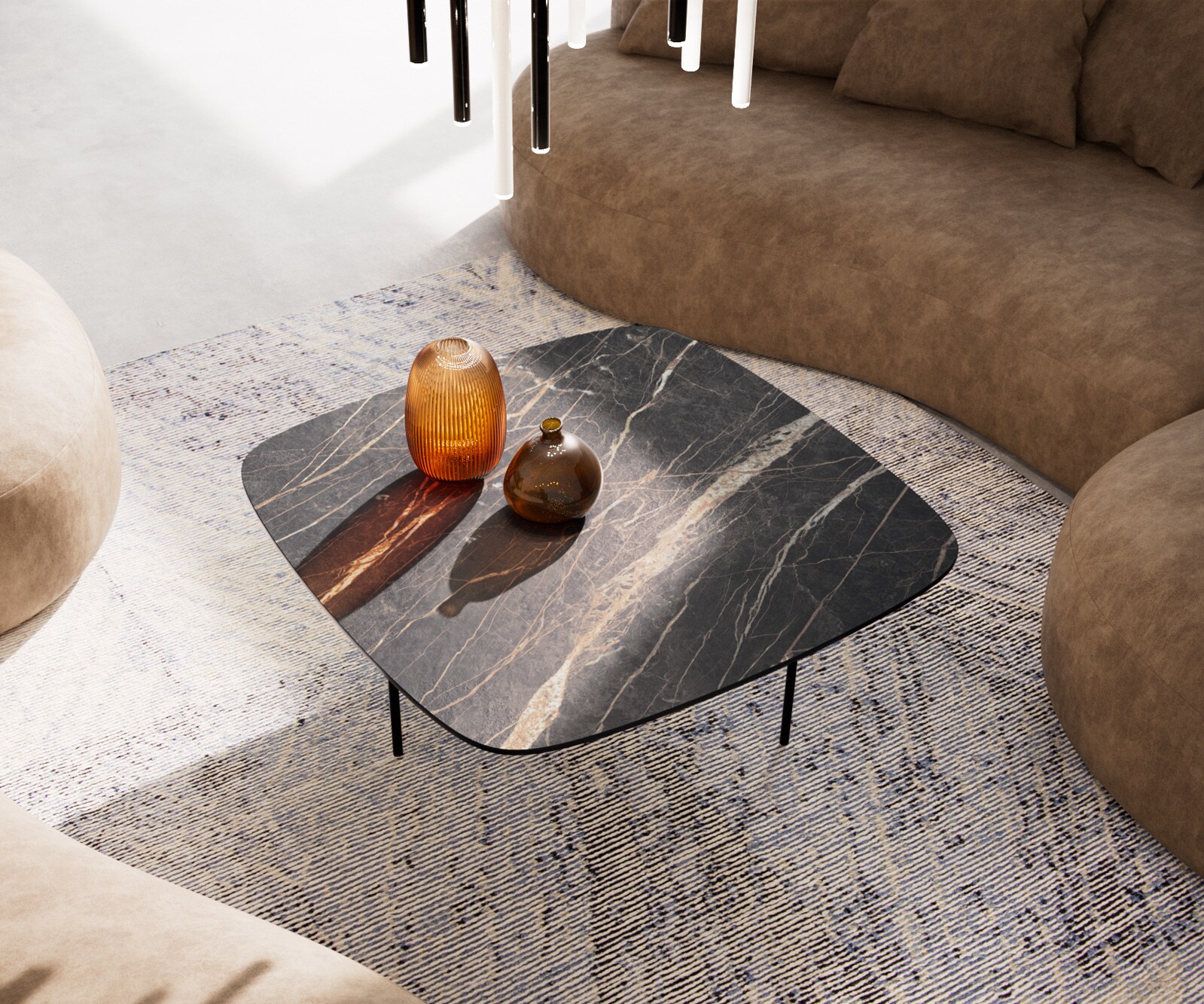 Salontafel Edge Boot 90x90 cm keramiek Laminam® Noir Desir bruin Trive zwart metaal 4