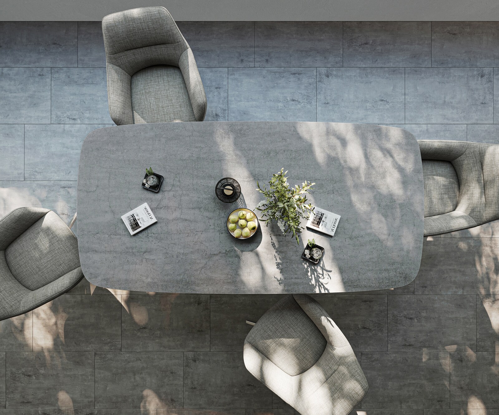 Outdoortafel Edge boot 200x100 cm keramiek beton grijs kruisframe rechthoekig roestvrij staal 6