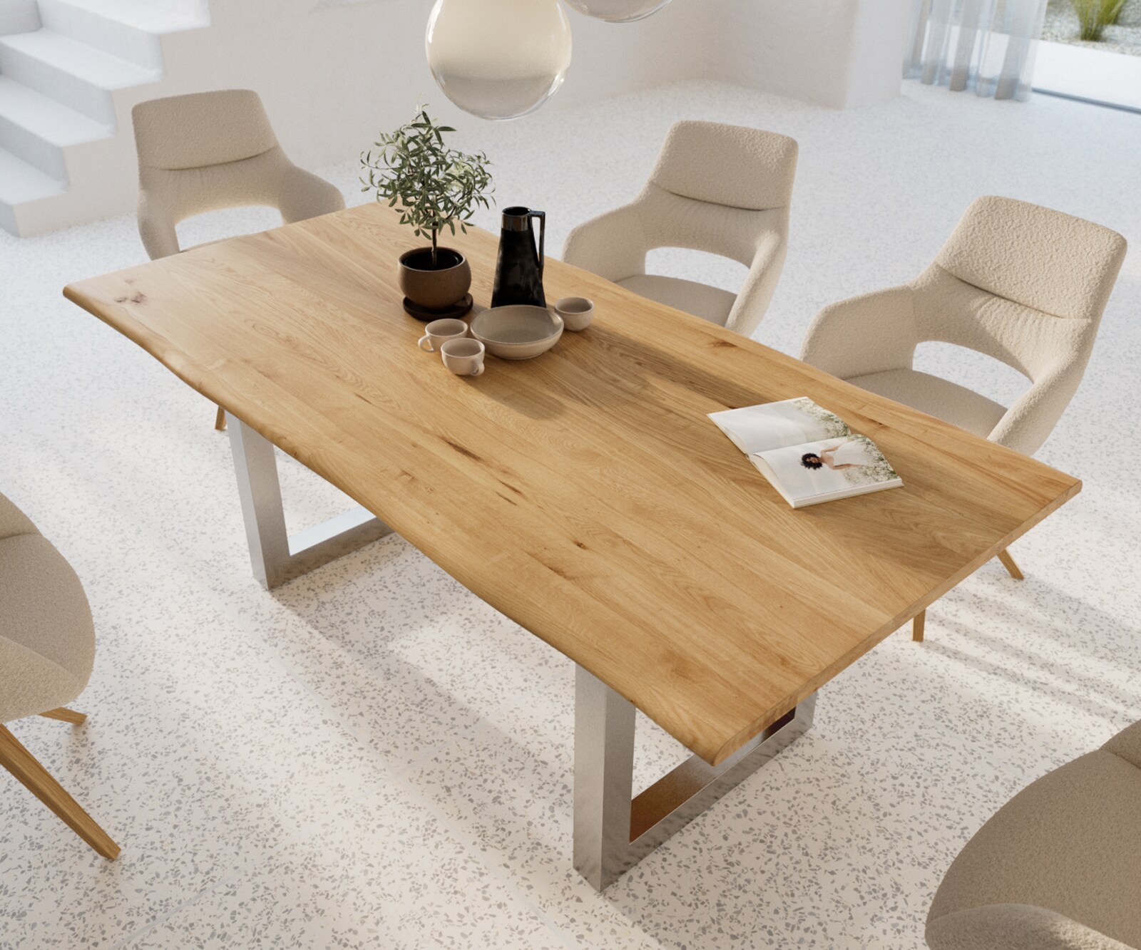 Eettafel Edge 200x100x2,5-3 eiken natuur roestvrijstaal breed Live-Edge 3