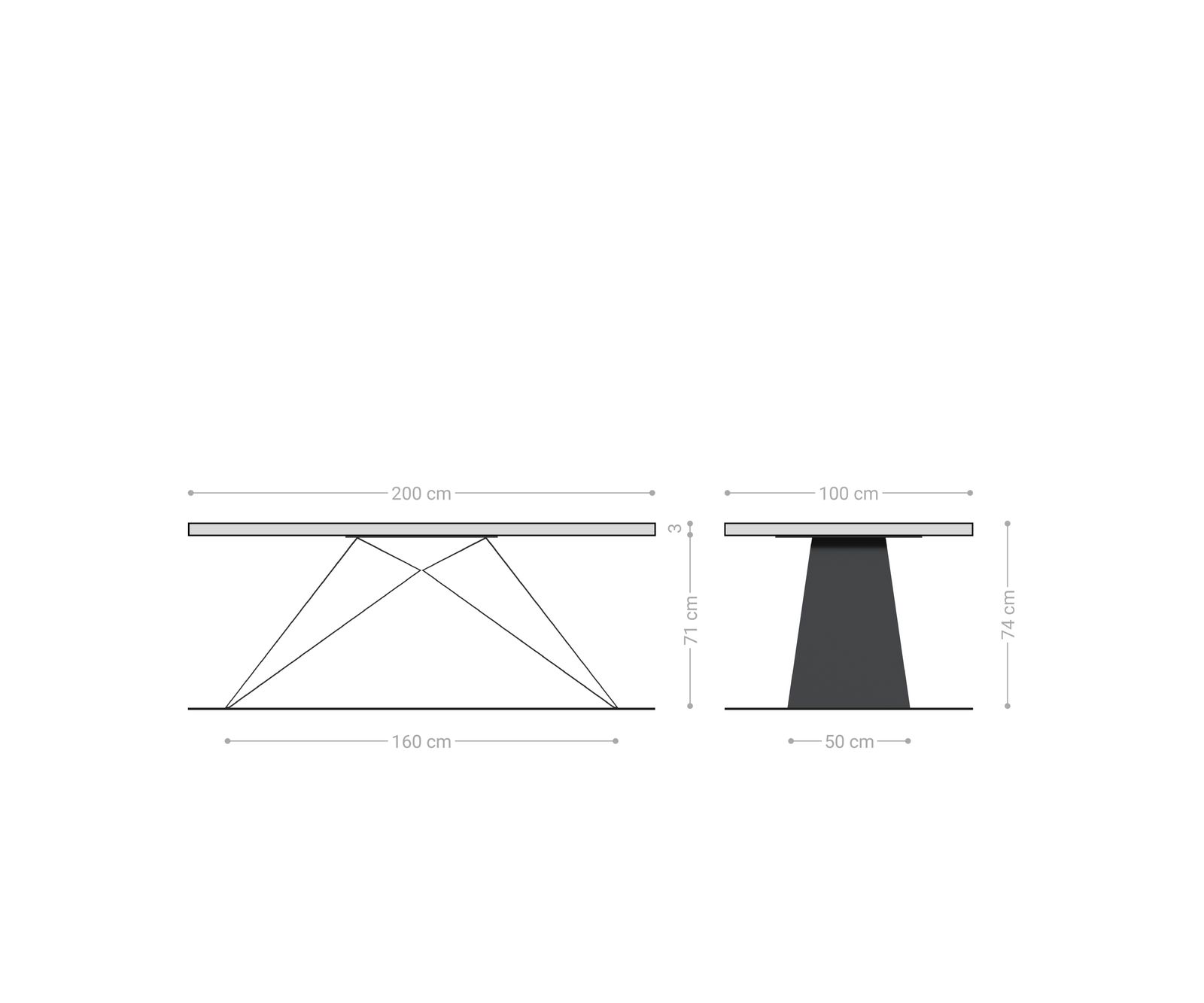 Eettafel Edge Boot 200x100x2,5-3 eiken natuur V-frame staal  zwart  Schweizer Kante 8