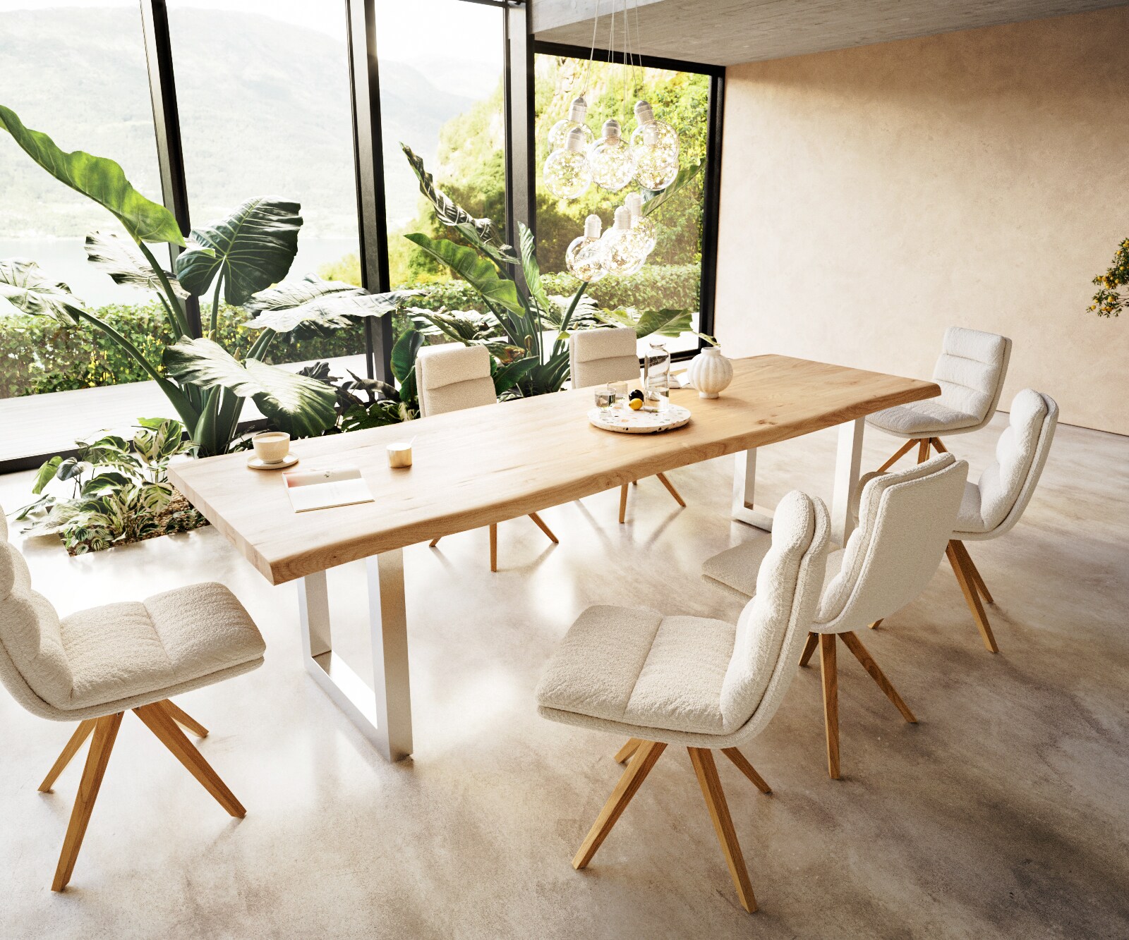 Eettafel Edge 300x100 eiken natuur roestvrij staal  breed Live-Edge 6