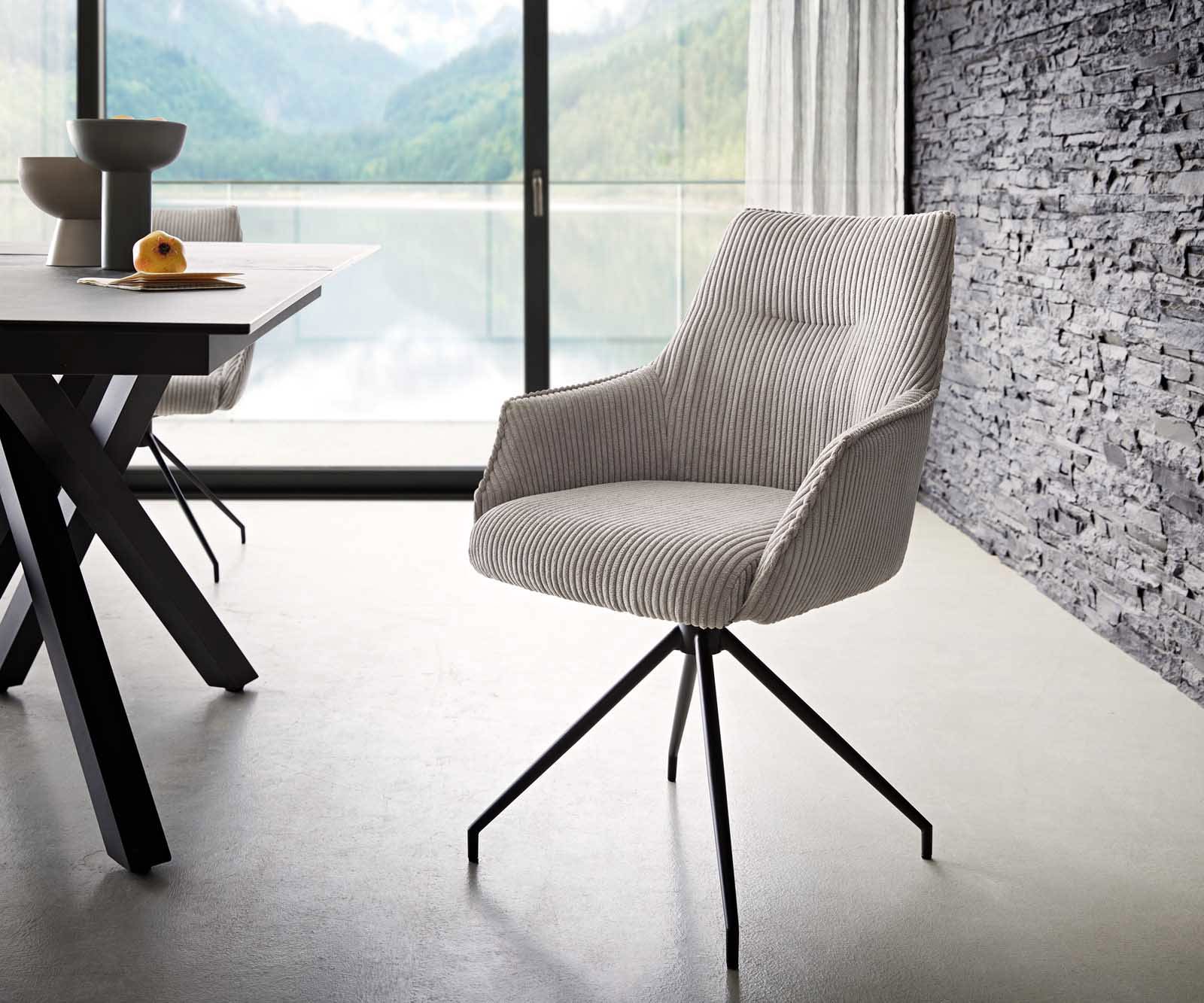 Draaistoel Alja-Flex met armleuning koord zilver grijs kruisframe conisch zwart 180° draaibaar pocketveer kern Draaistoel Alja-Flex met armleuning koord zilver grijs kruisframe conisch zwart 180° draaibaar pocketveer kern