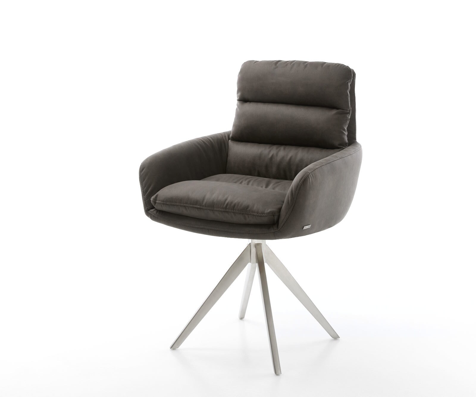 Eetkamerstoel Abelia-Flex met armleuning microvelours antraciet vintage kruisframe hoekig roestvrij staal