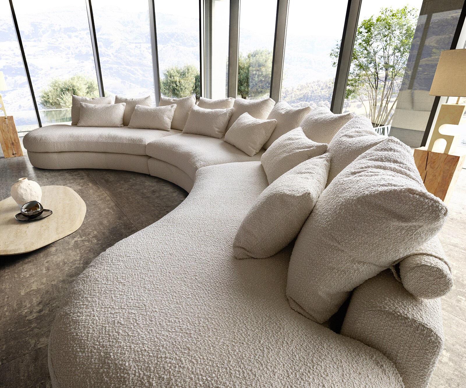 Mega-sofa Estrea 500x250 cm Bouclé Crème wit ronde bank 3