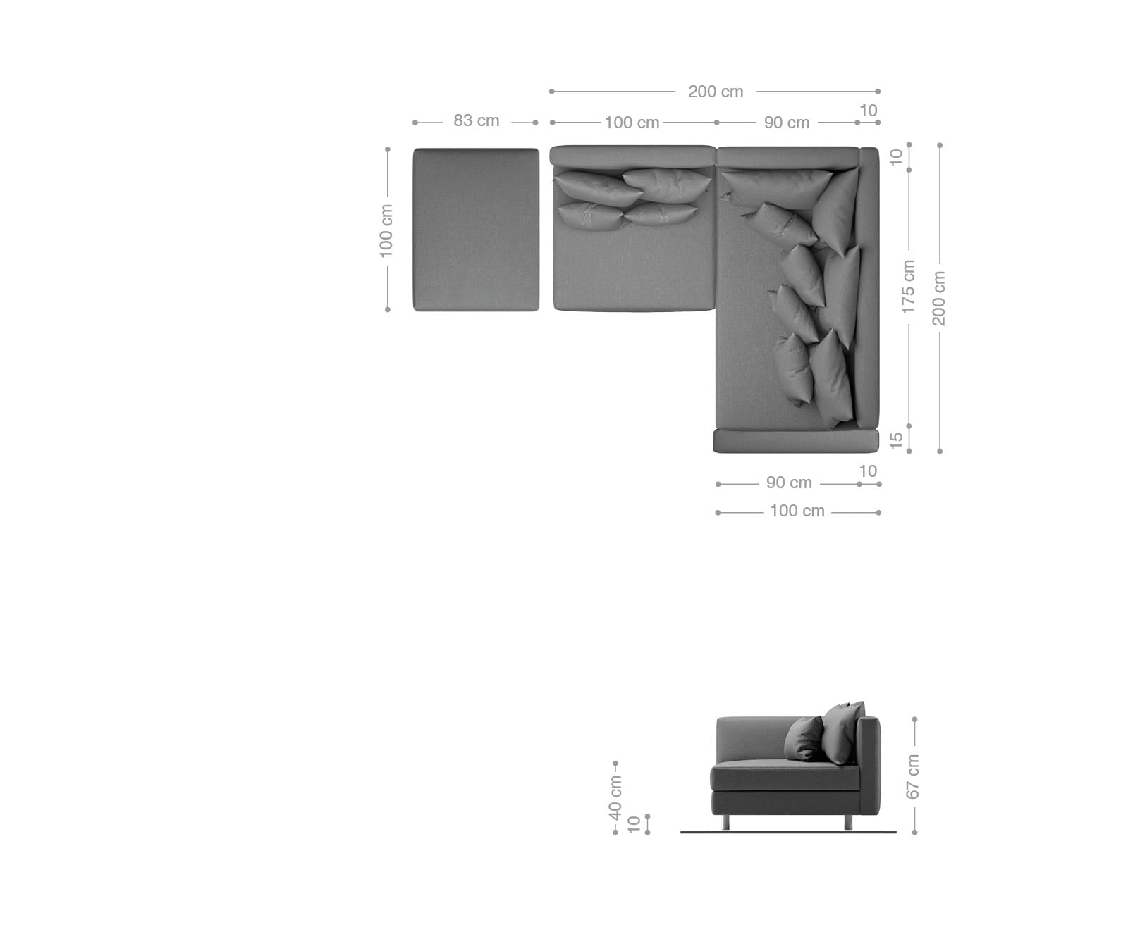 Hoekbank Clovis zwart modulair hocker armleuning ottomane rechts 7