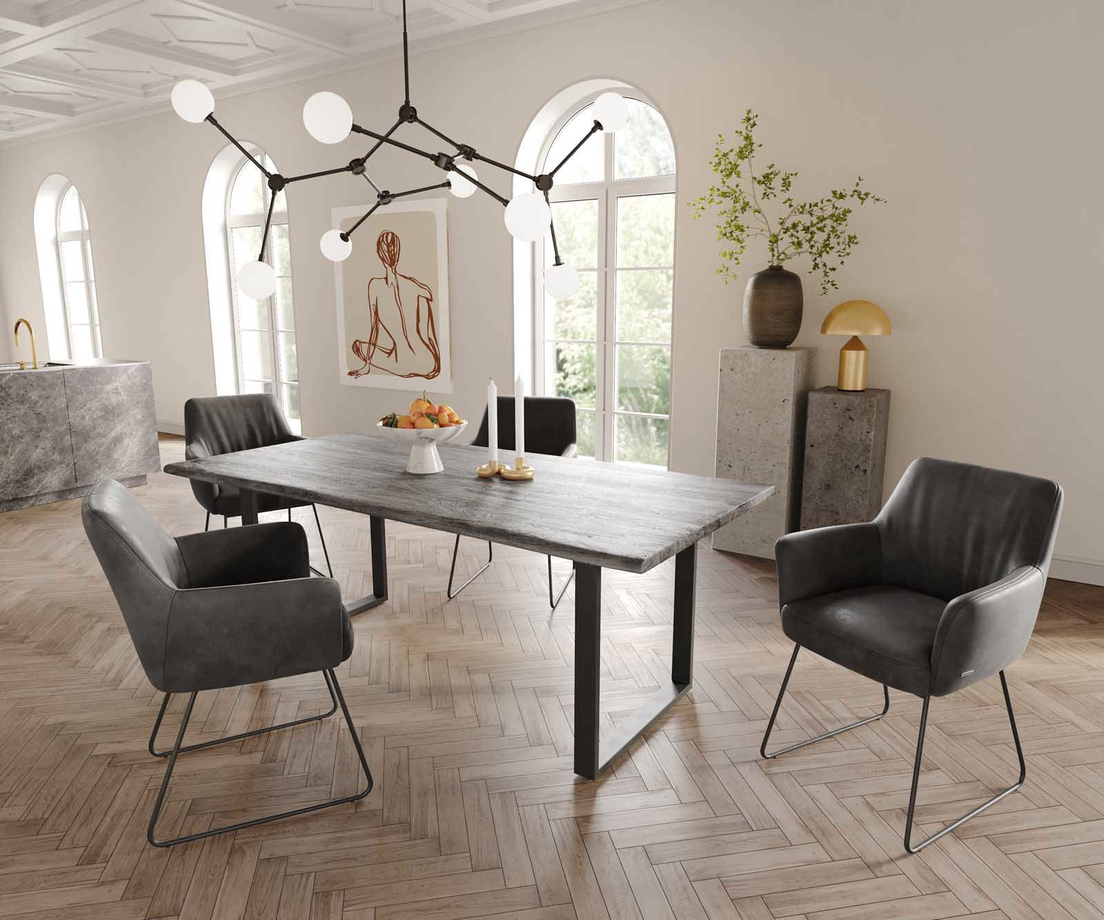 Eetkamerstoel Xana-Flex met armleuning microvelours antraciet vintage slipframe zwart pocketveer kern 4 Eetkamerstoel Xana-Flex met armleuning microvelours antraciet vintage slipframe zwart pocketveer kern 4