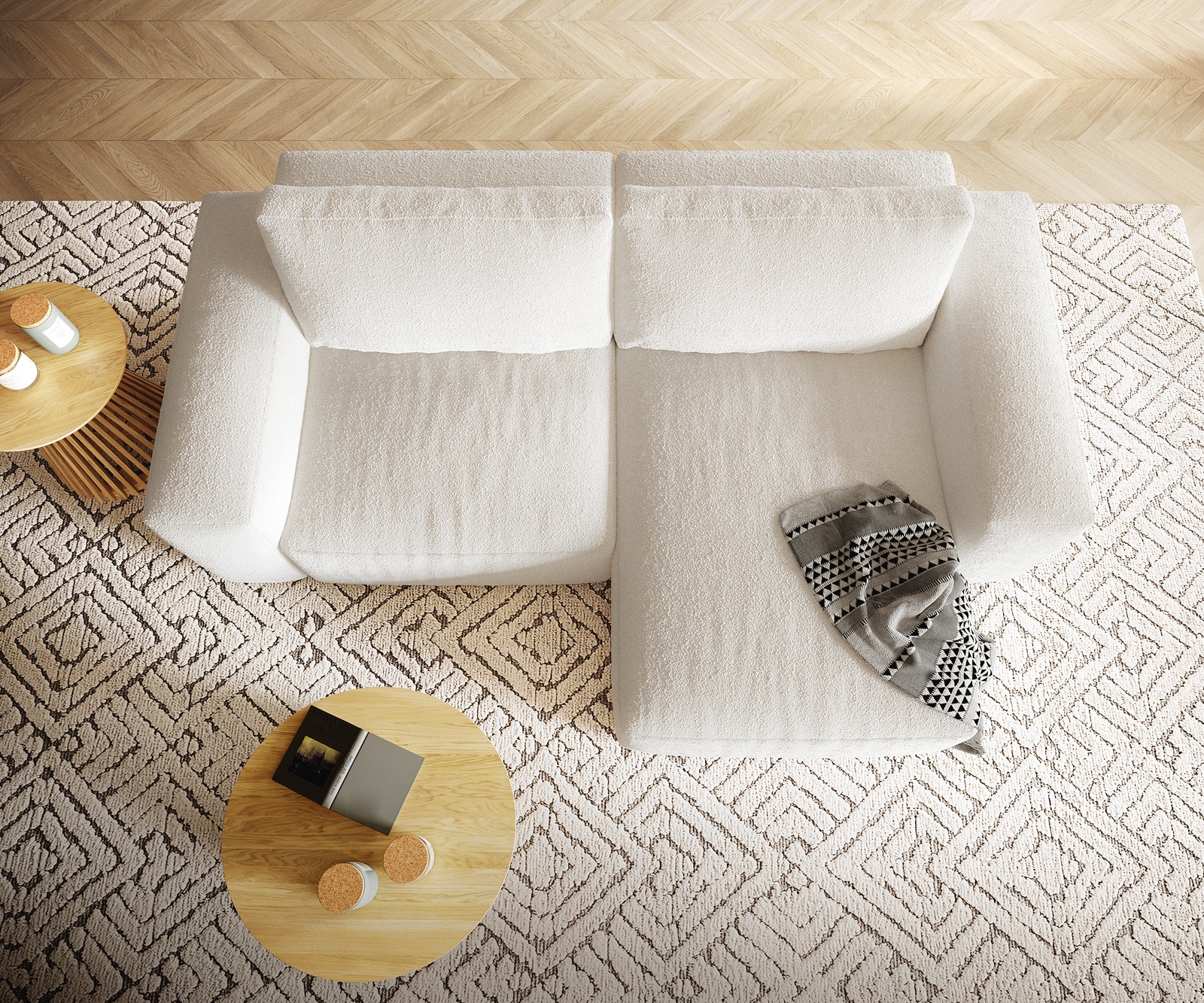 Hoekbank Lanzo XL 270x180 cm bouclee Cream-White Recamiere variabel 4 Hoekbank Lanzo XL 270x180 cm bouclee Cream-White Recamiere variabel 4