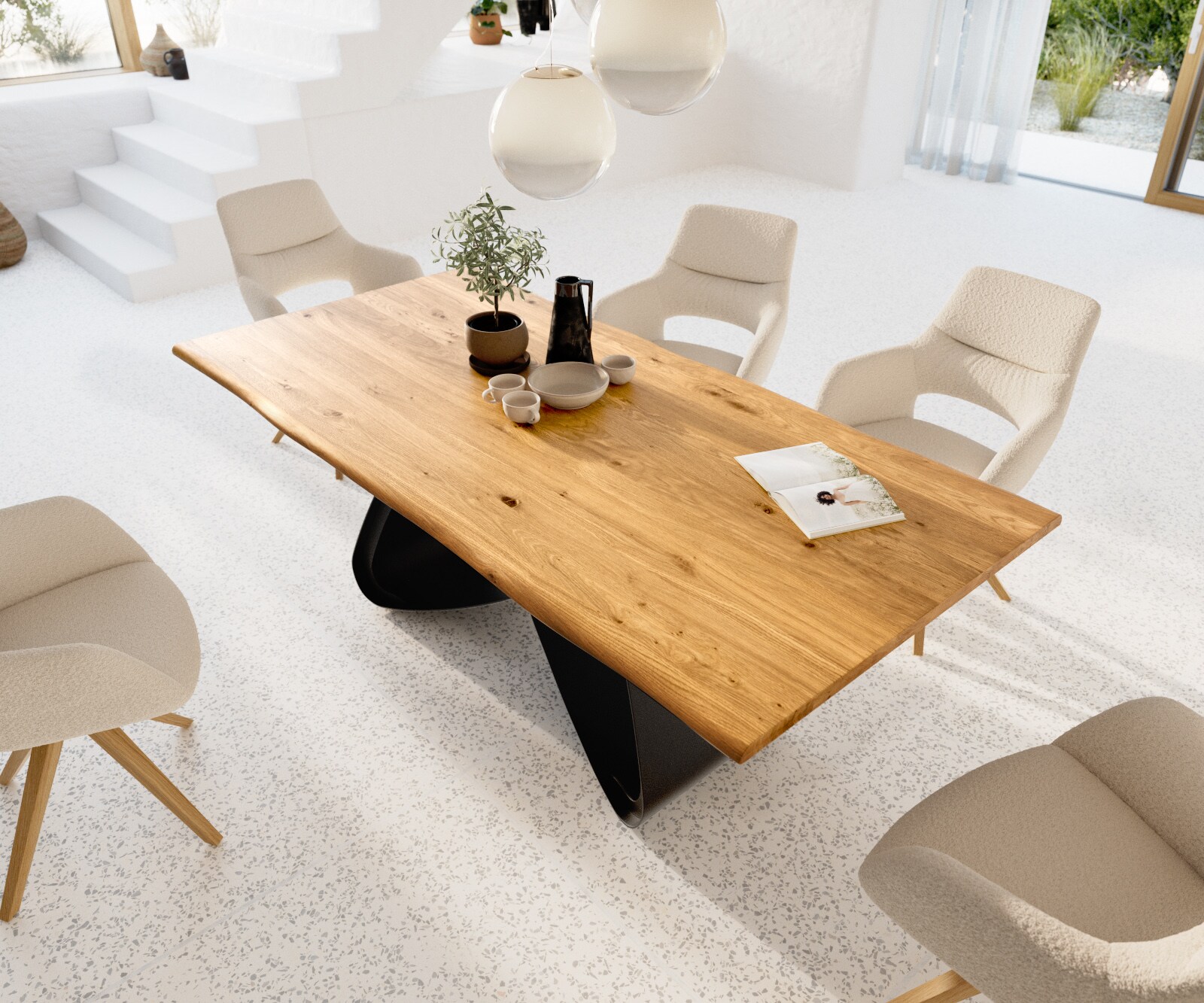 Eetkamertafel Edge 200x100x2,5-3 eiken natuurW-frame metaal zwart Live-Edge 3