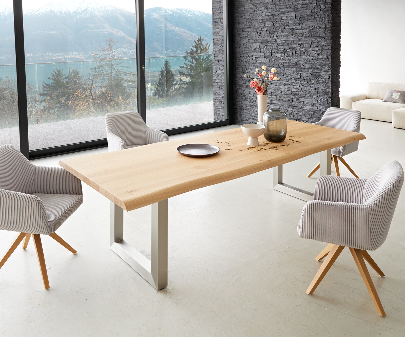 Eettafel Edge 260x100 eiken natuur roestvrij staal  breed Live-Edge 7