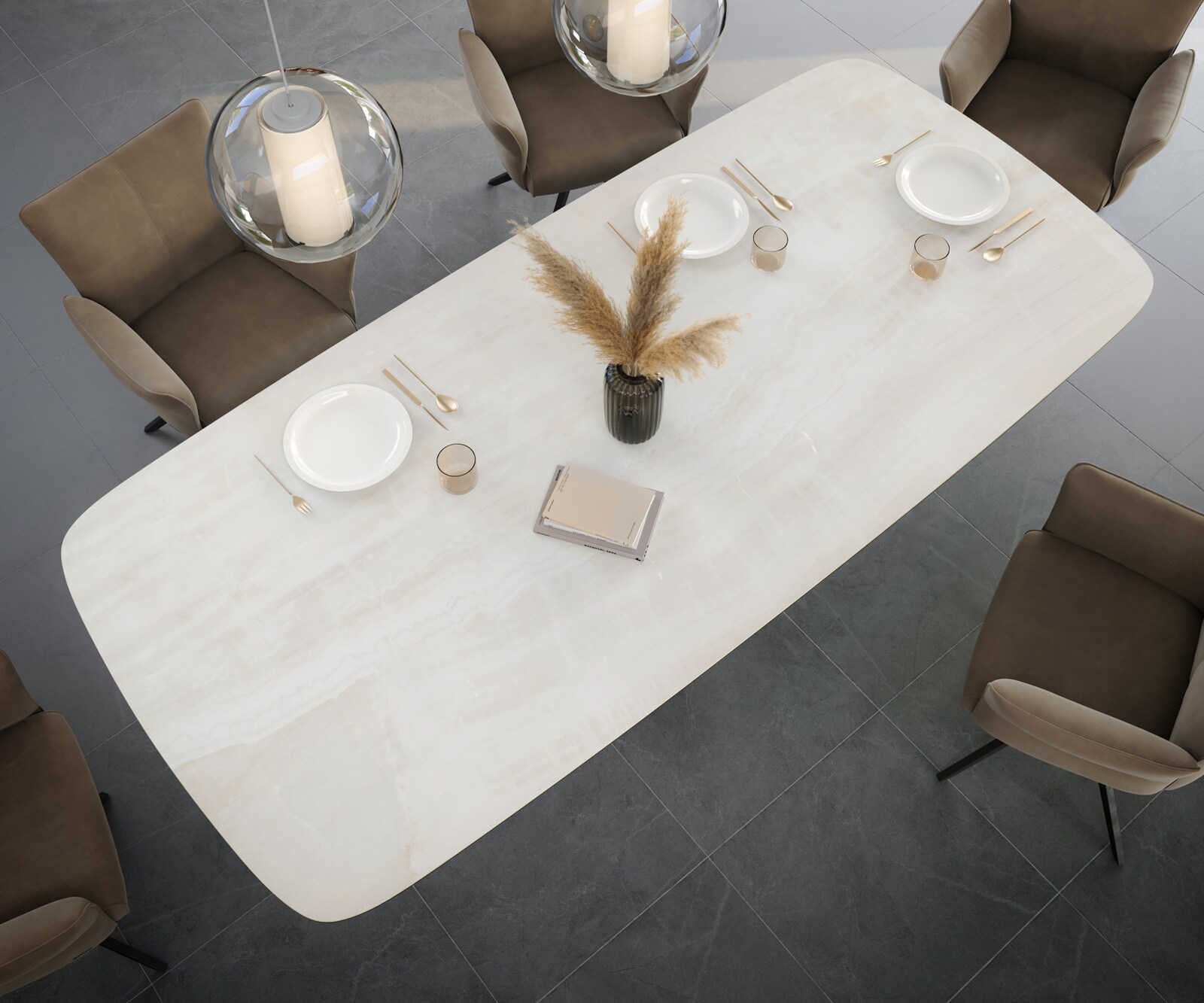Eettafel Edge Boot 260x120 cm Keramiek Onyx Champagne Cono Metaal Zwart 4