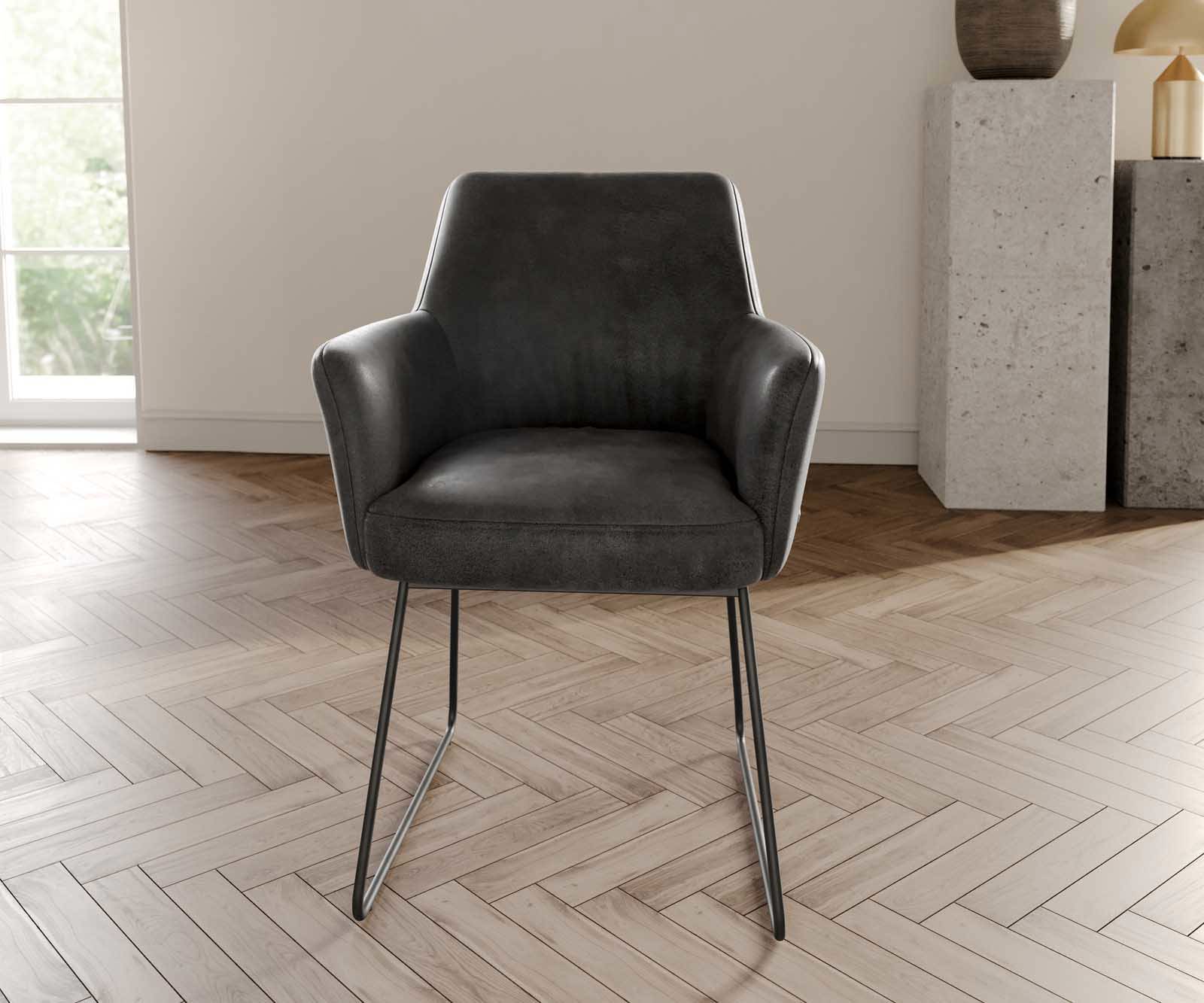 Eetkamerstoel Xana-Flex met armleuning microvelours antraciet vintage slipframe zwart pocketveer kern 1 Eetkamerstoel Xana-Flex met armleuning microvelours antraciet vintage slipframe zwart pocketveer kern 1