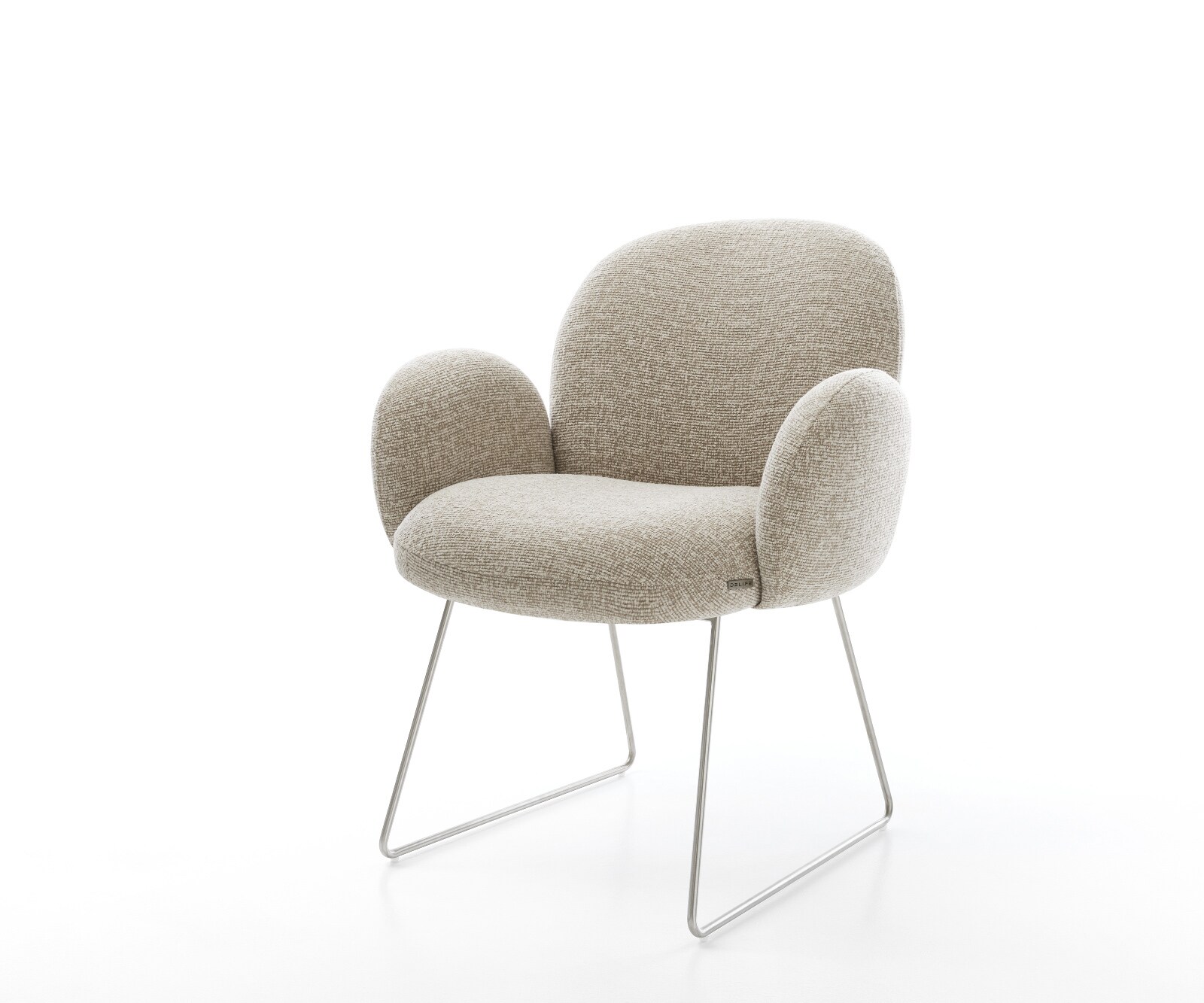 Eetkamerstoel Nube-Flex met armleuning geweven stof beige slipframe roestvrij staal pocketveer kern 1