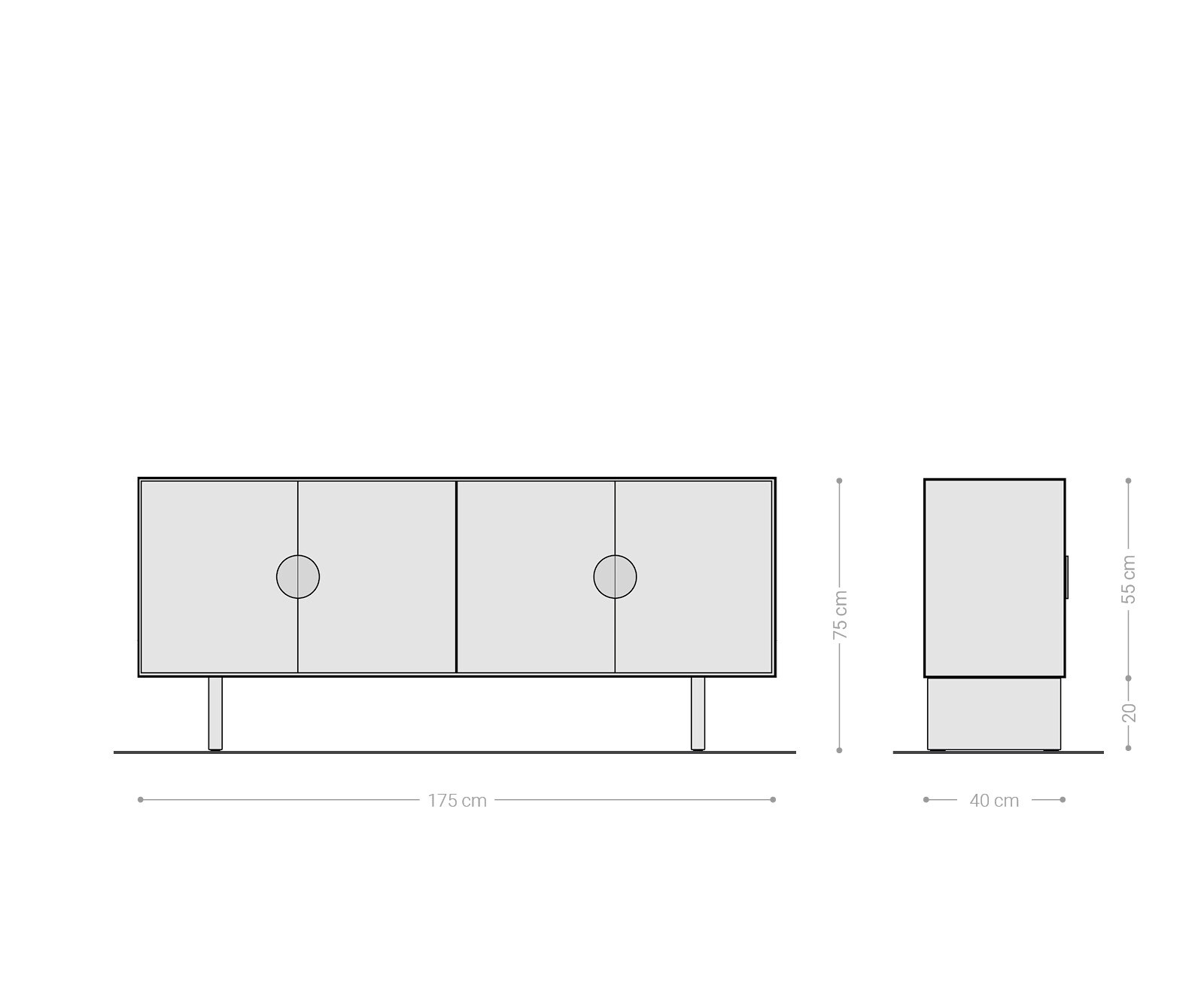 Dressoir Surimu 175 cm acacia lichtbruin 4 deuren 2 compartimenten kurkgreep houten poten 9