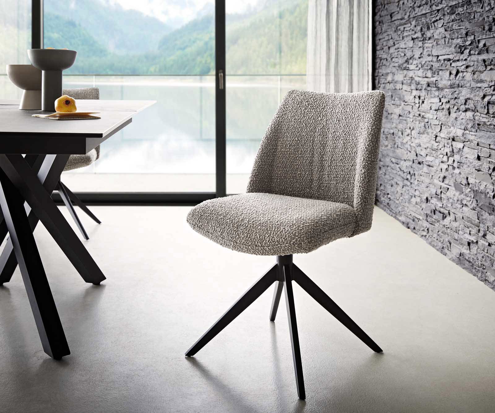 Draaistoel Elso-Flex bouclé zilver grijs kruisframe breed zwart 360° draaibaar pocketveer kern