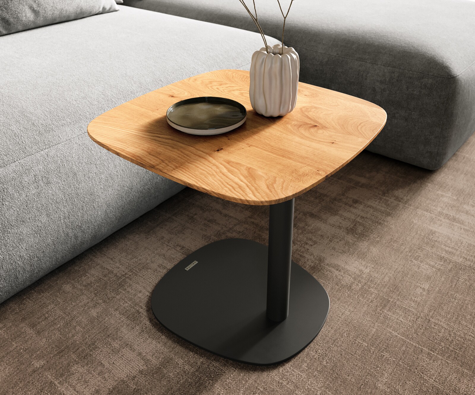 Bijzettafel Edge Boot 50x50 cm Eiken Naturel Zwitserse rand Eleny zwart metaal 5