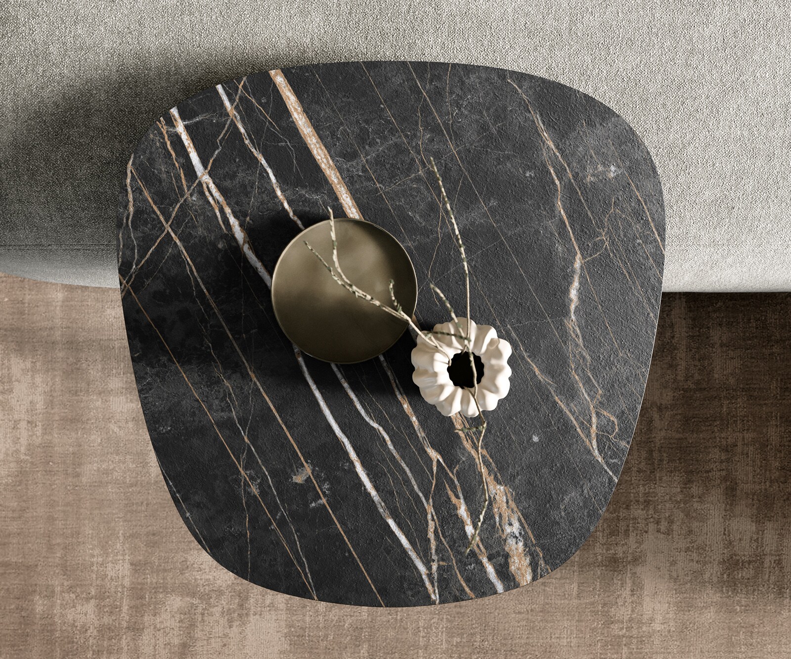 Salontafel Edge Boot 60x60 cm keramiek Laminam® Noir Desir bruin Eleny geborsteld roestvrij staal 4