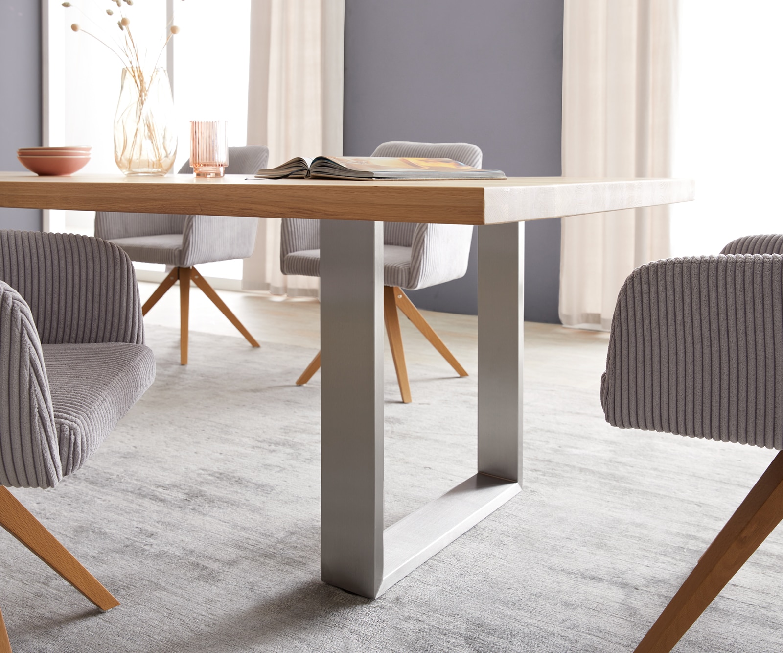 Eettafel Edge 300x100 eiken natuur roestvrij staal smal 4 Eettafel Edge 300x100 eiken natuur roestvrij staal smal 4