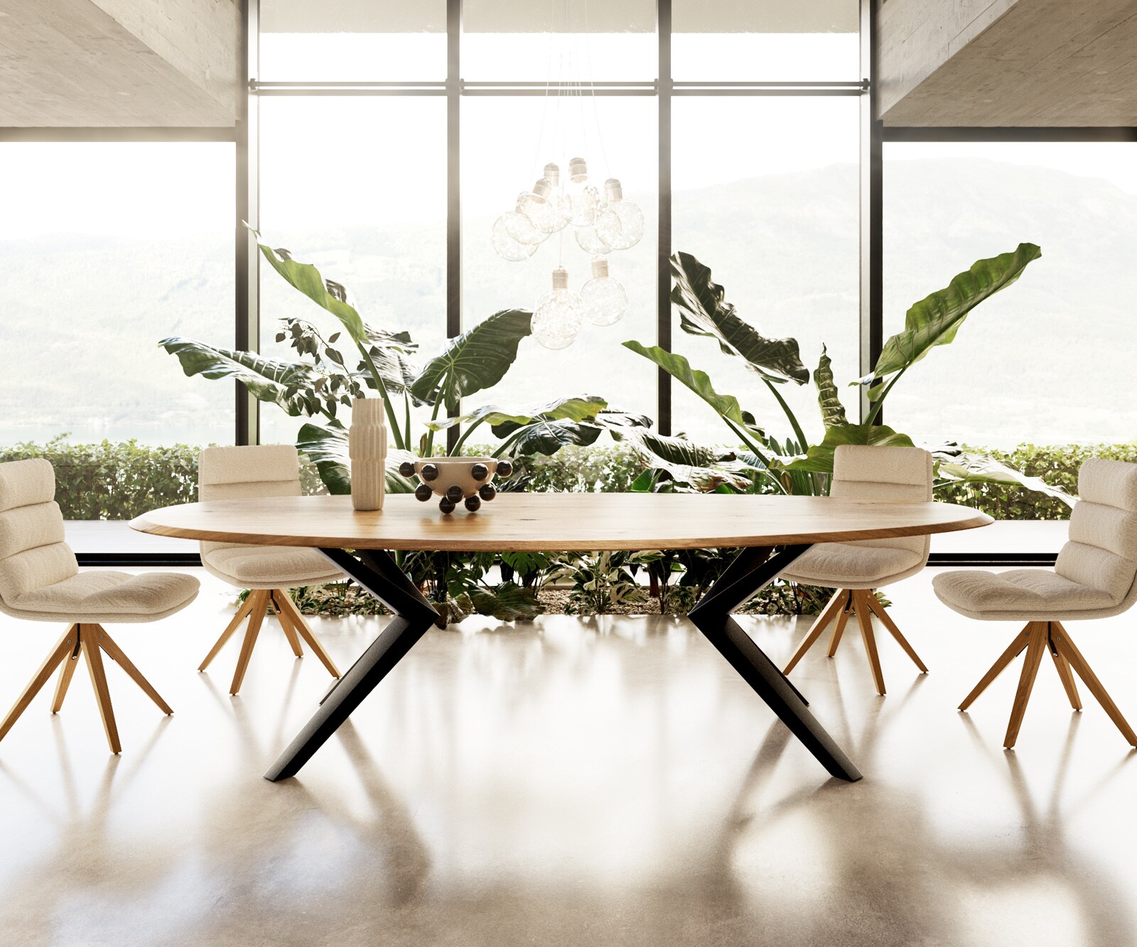 Eettafel Edge Oval 280x130x2,5 eiken natuur Zenthara kantig metaal zwart Flow-Edge 4