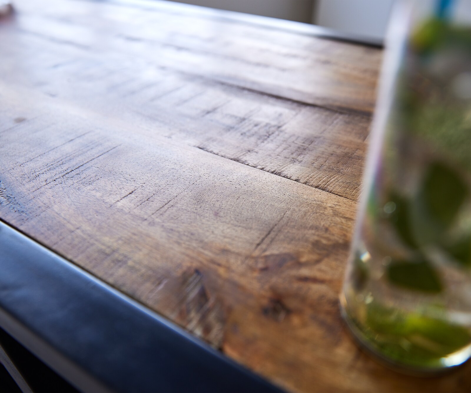 Barwagen 220x110 cm Metaal Mangohout Blauw Geel 8