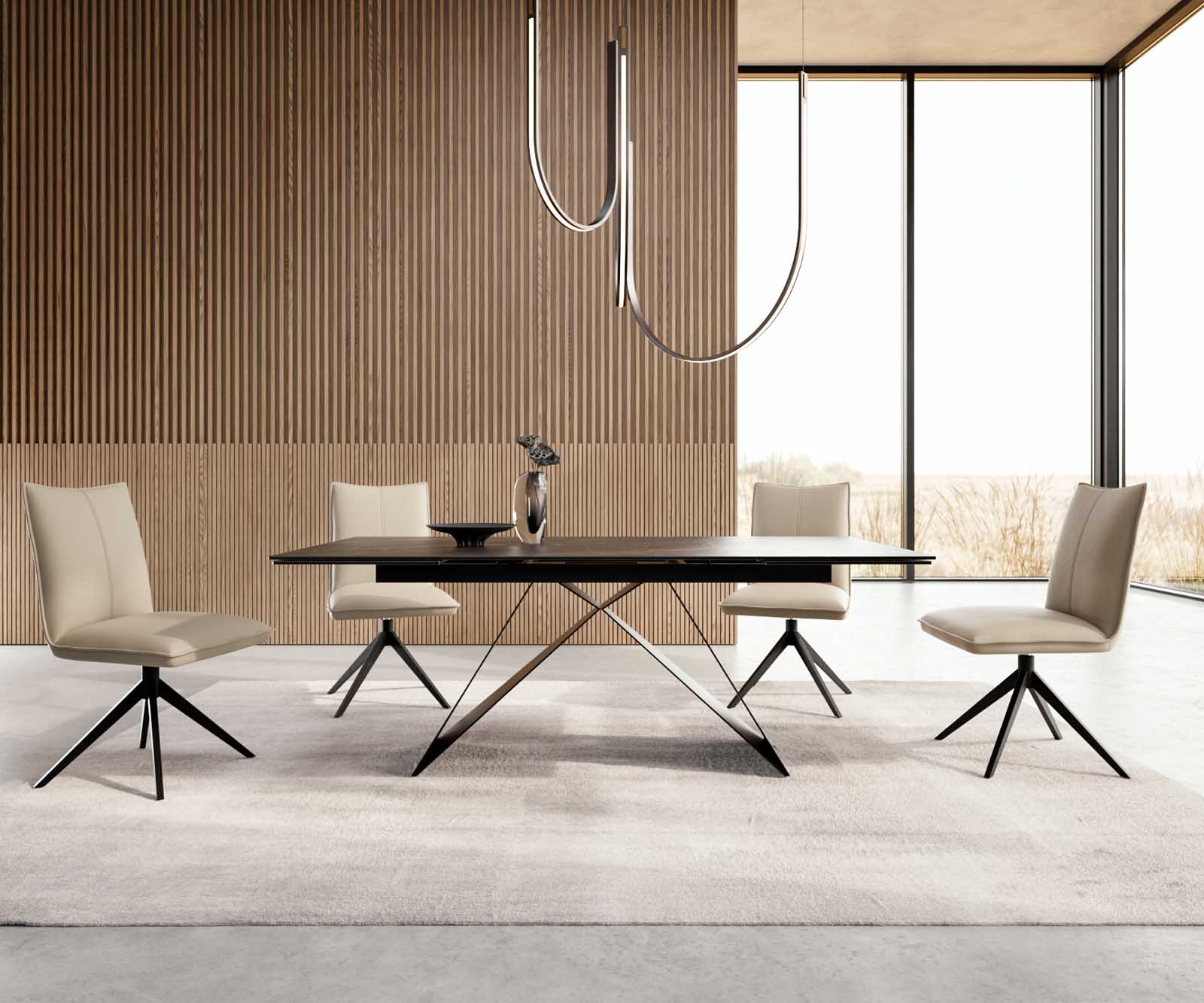 Eetkamertafel Edge 200-300x100 keramiek Laminam®Noir Desir bruin V-frame vlak staal zwart uitschuifbaar 4